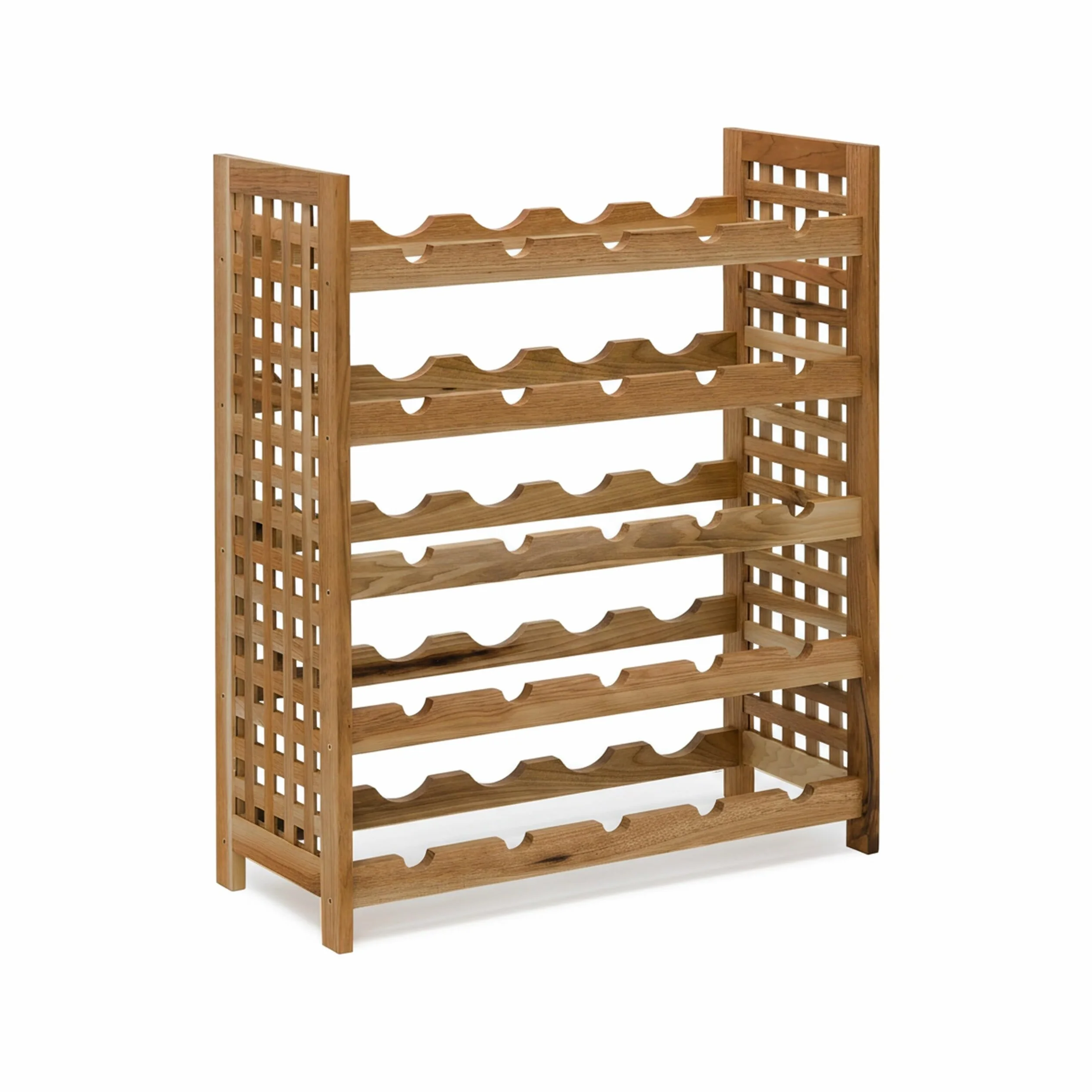 Relaxdays Stojak na wino z orzecha włoskiego na 25 butelek wina: 73 x 63 x 25 cm, drewniana półka na butelki, olejowany materiał orzechowy, 5 półek, 5 butelek na półkę, naturalny