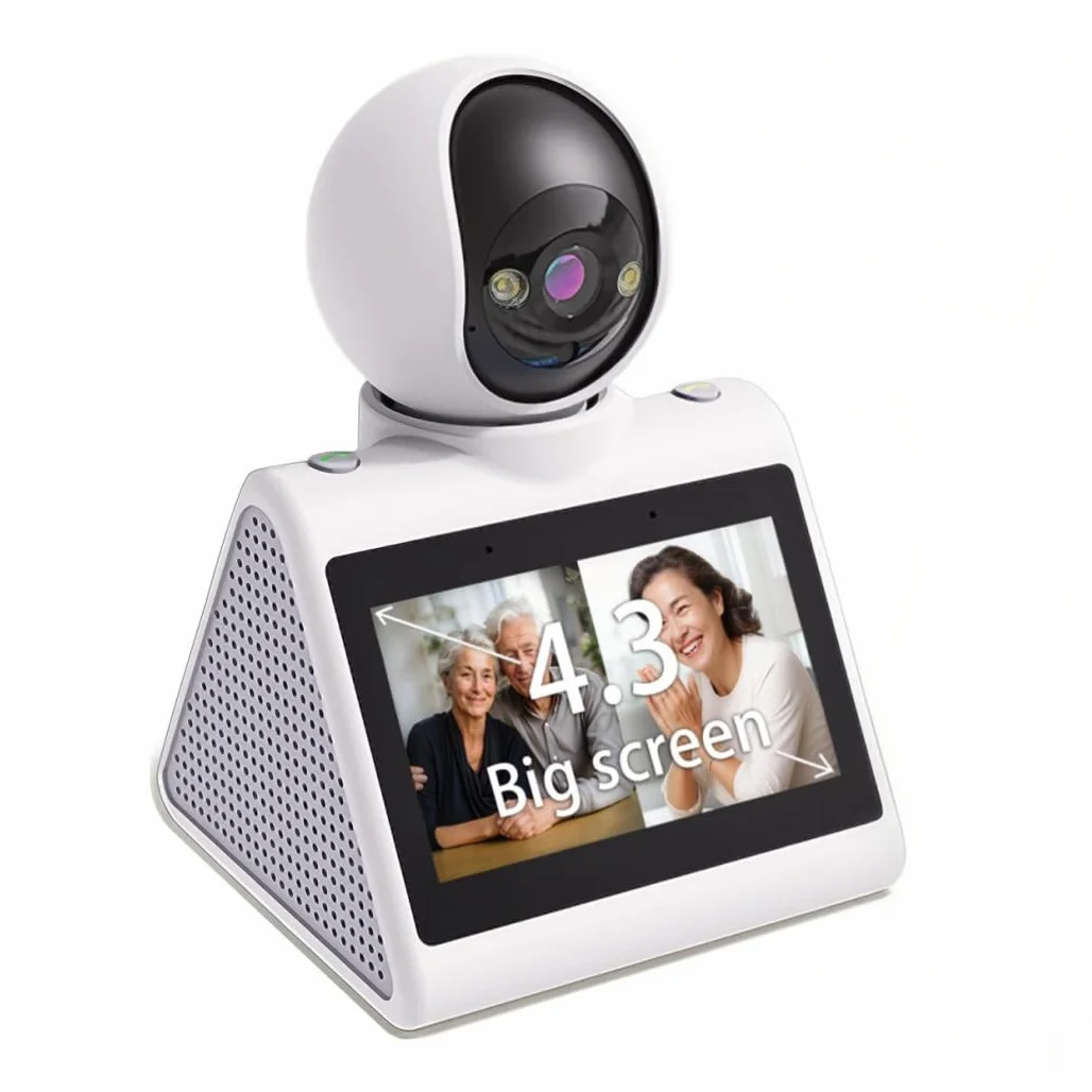 Kamera bezpieczeństwa domowego z ekranem 4,3", dwukierunkowa kamera wideo dla seniorów, niemowląt i zwierząt domowych, kamera 1080p dla psów z czujnikiem ruchu