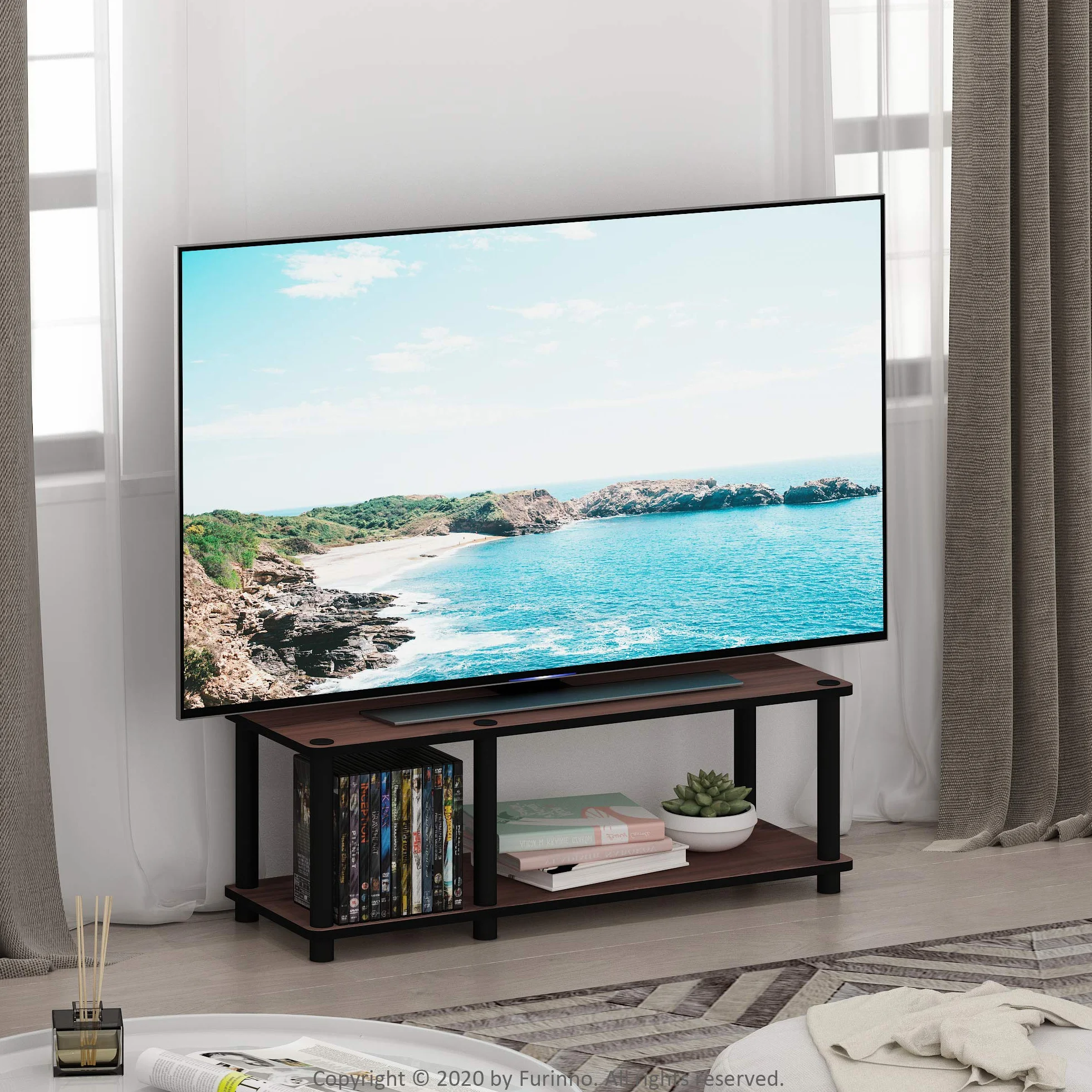 FURINNO Stojaki na telewizory bez narzędzi, ciemno-wiśniowy/czarny, jeden rozmiar