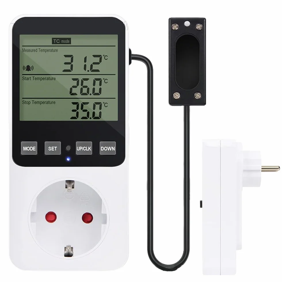 Cyfrowy regulator wilgotności z gniazdkiem 16 A 230 V z czujnikiem i alarmem