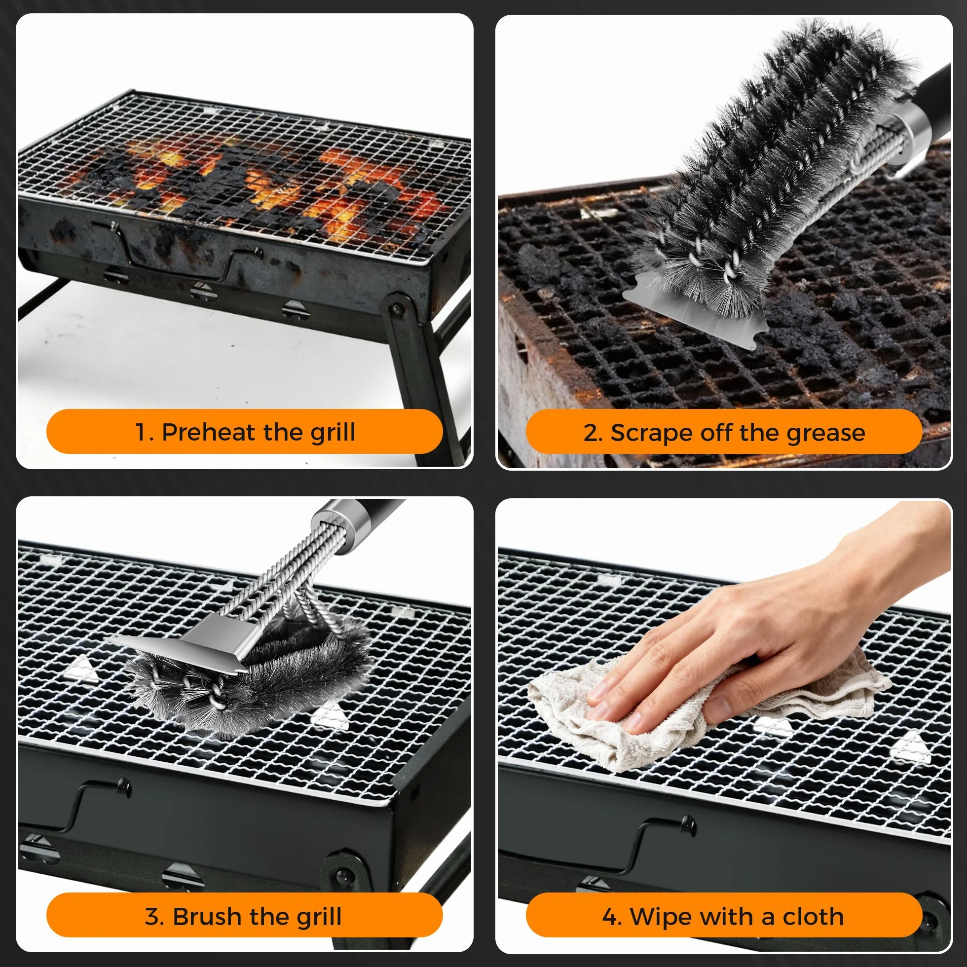 Szczoteczka do czyszczenia grilla BBQ, 3 w 1, z tkanego drutu, do rusztów grillowych, ze stali nierdzewnej, do grilla gazowego, węglowego, elektrycznego i na podczerwień, 18 cali