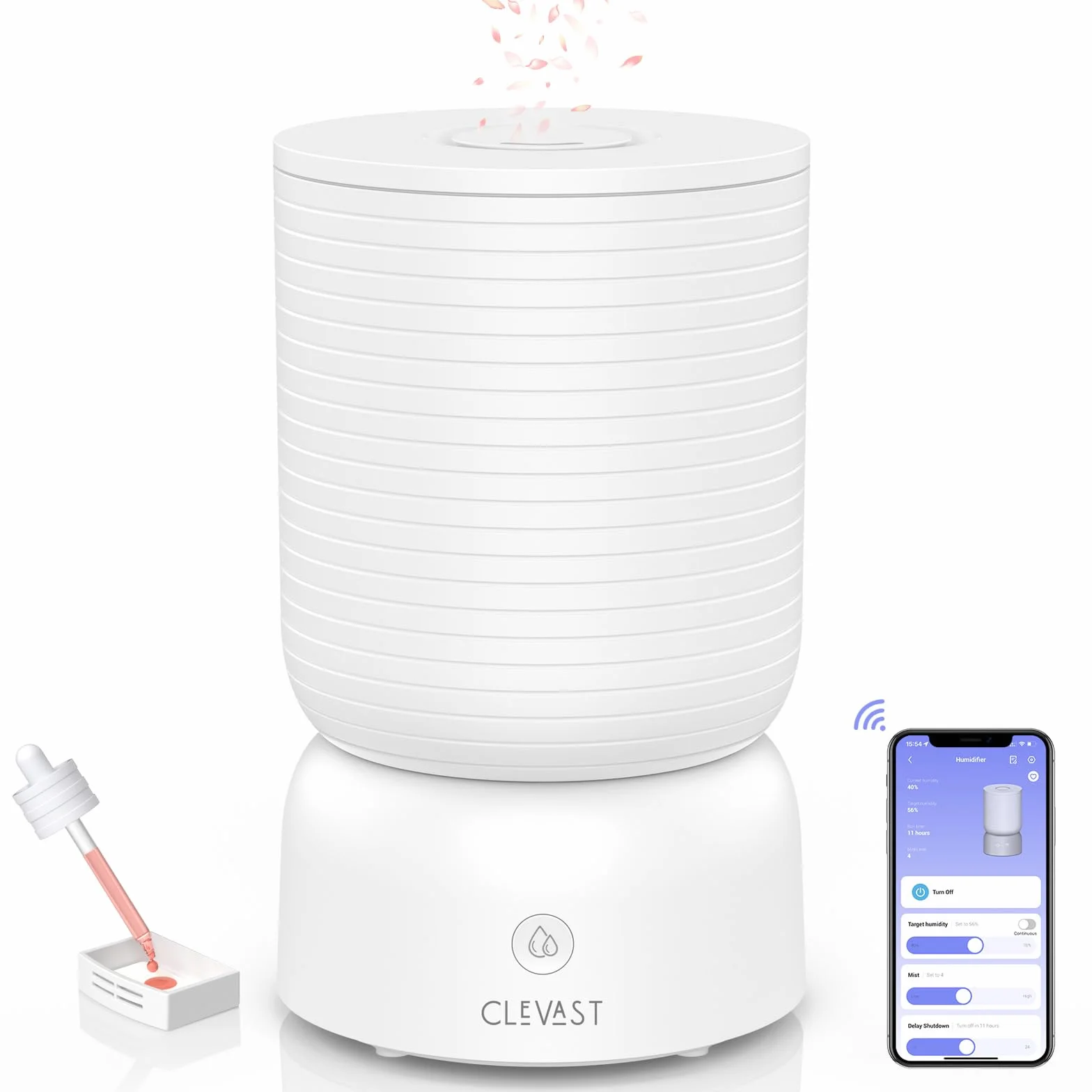 CLEVAST nawilżacze do sypialni, Top Fill 3L Cool Mist Cichy ultradźwiękowy nawilżacz z dyfuzorem olejków eterycznych, Wi-Fi Nawilżacz powietrza dla dziecka, kontrola wilgotności, praca z Alexą