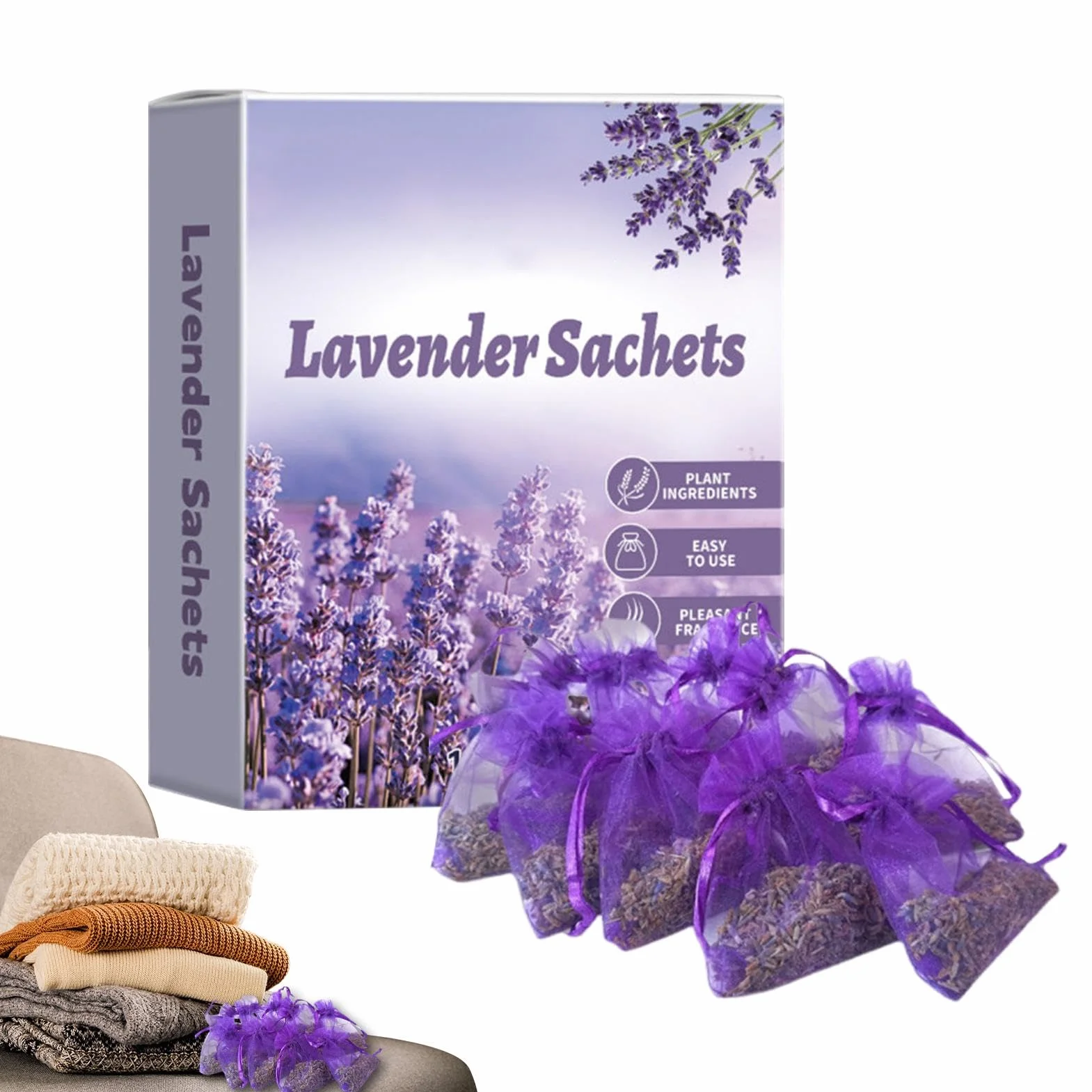 Generic Lawendowe Saszetki do Szafy, 10 x Naturalna Suszona Lawenda Saszetka, Lawendowa Saszetka do Domu i Samochodu
