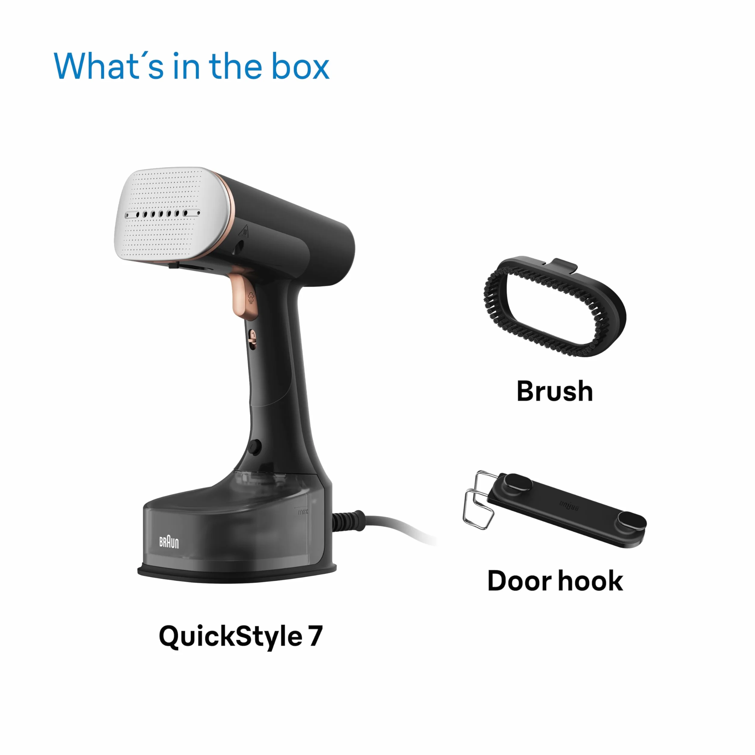 Braun QuickStyle 7 GS7077BK pionowa prasownica 3D Dual FreeGlide z podgrzewaną płytą grzewczą, szybkie nagrzewanie, para 35 g/min, pojemność 250 ml, kabel 3 m, 1600 W, czarny