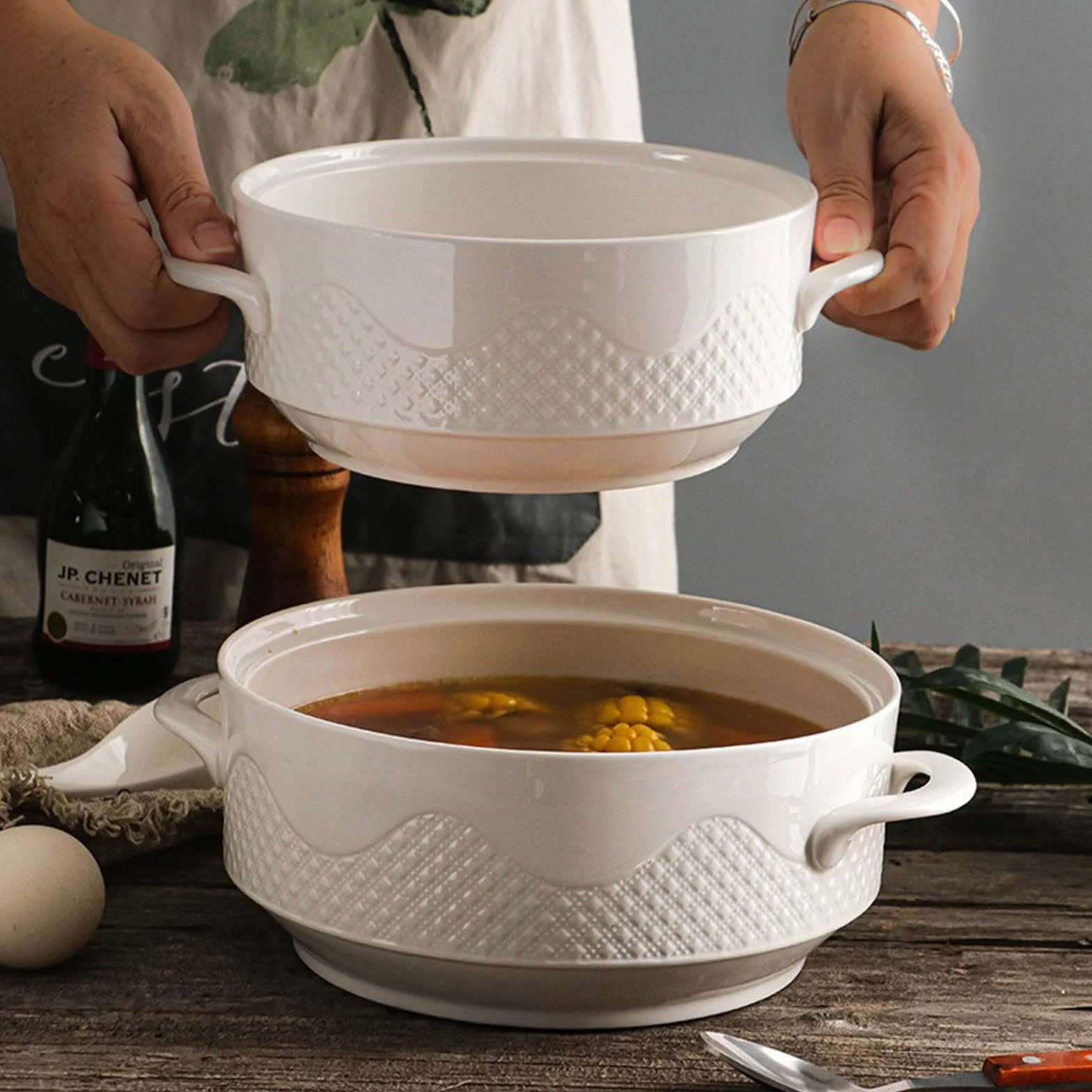 Garnek 1,6 ml ceramiczny uchwyt sałatka owocowa zupa miska z pokrywką duży makaron ryż jedzenie garnek domowy deser śniadanie płatki owsiane miska zastawa stołowa