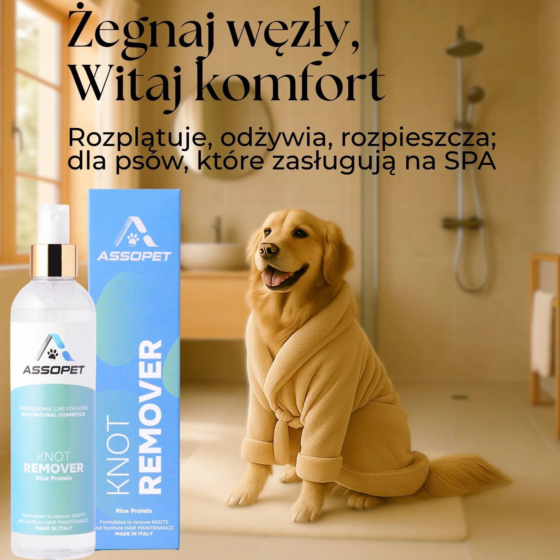 ASSOPET Spray Rozplątujący dla Psów 250ml z Fitokeratyną i Białkami Ryżu