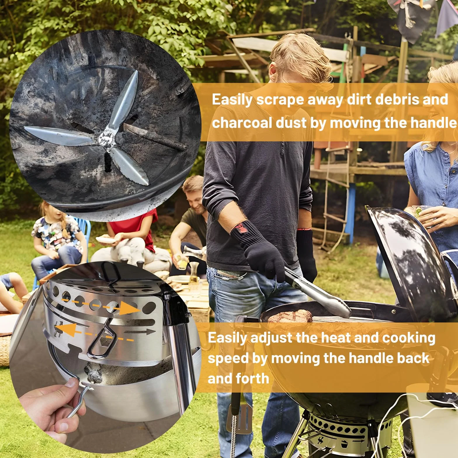 DBREAKS Zestaw 2 zestawów do czyszczenia One-Touch 22-1/2 cala, kompatybilny z akcesoriami do grilla Weber, 7444 Weber Kettle Barbecue Accessories, Weber Barbecue Accessories