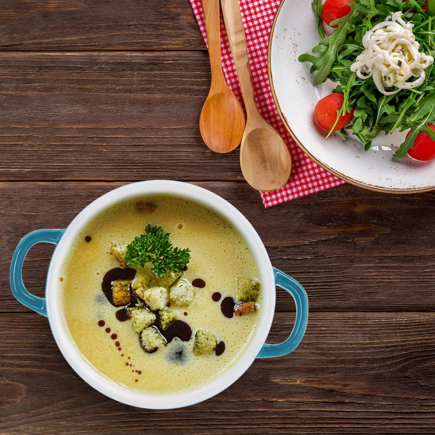 COM-FOUR® 4x naczynie zaroodporne z ceramiczna pokrywka - miseczka deserowa na crème brûlée - mini zapiekanka na ragout fin i sezonowane mieso - niebieski, ok. 300 ml na ksztalt (4 sztuki - niebieski)
