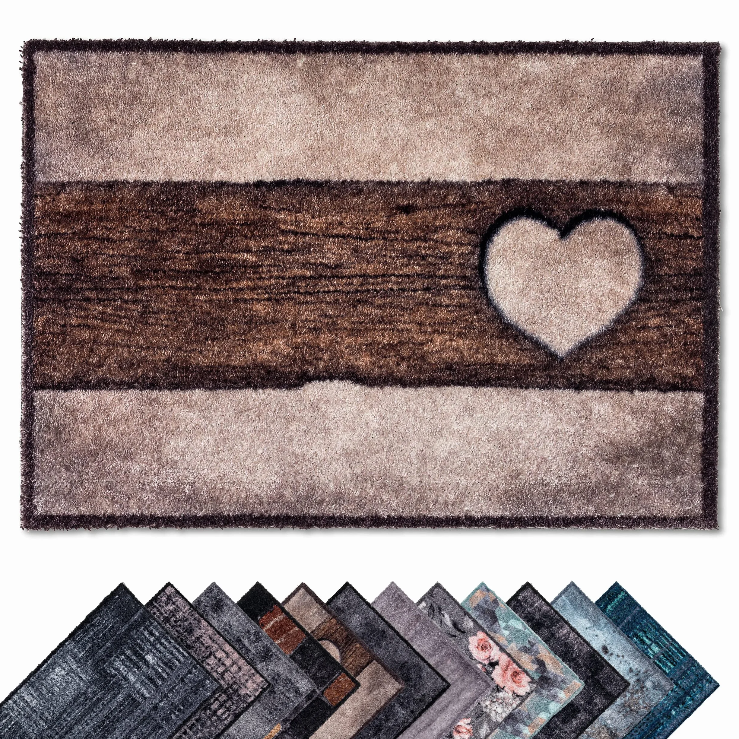 ASTRA Puszysta i miękka mata czyszcząca Pure & Soft – kolorowa wycieraczka do drzwi – wytrzymała wycieraczka – 50 x 70 cm (kolor: drewno, serce, piaskowo-brązowy)