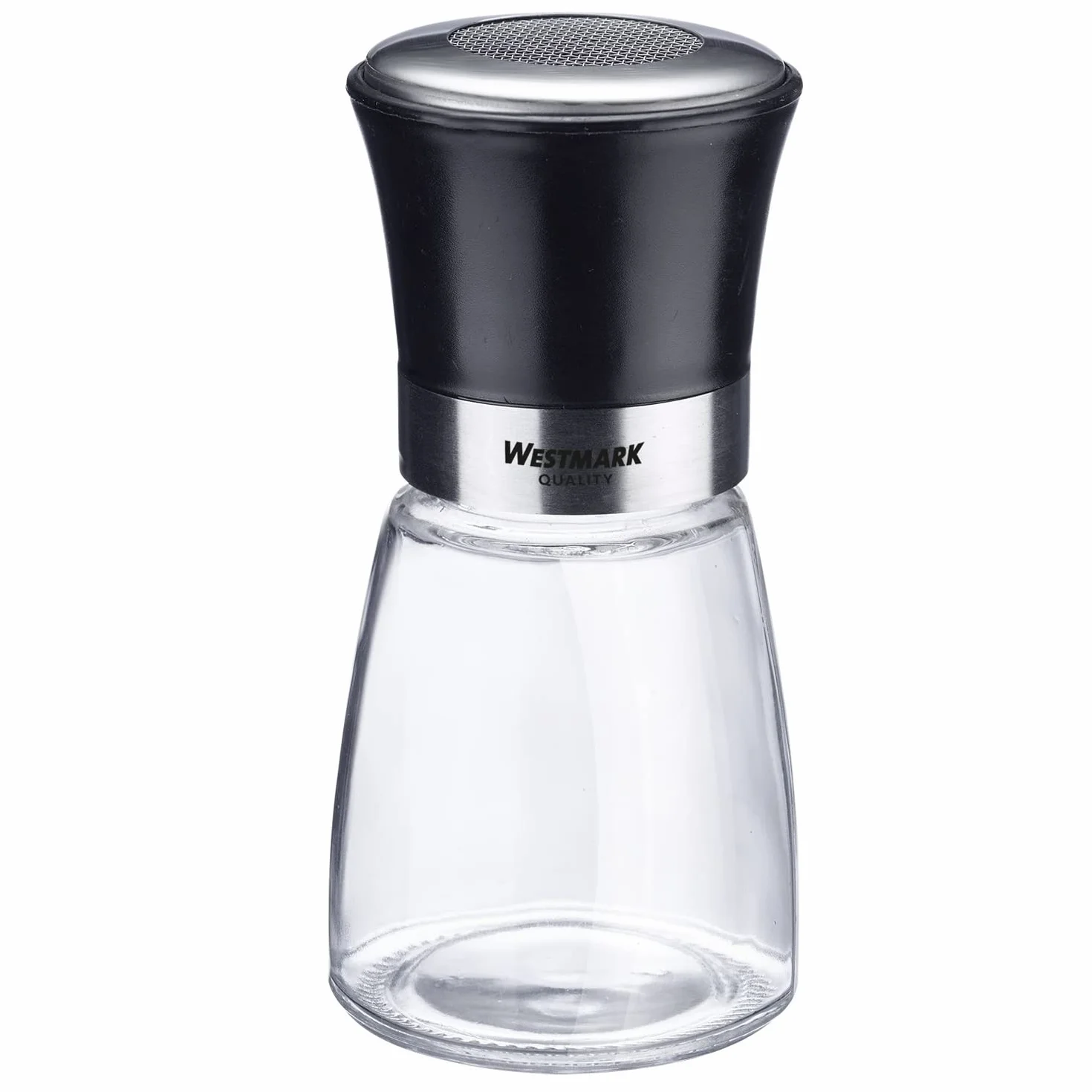 Westmark Dozownik do cukru pudru, Z pokrywą utrzymującą aromat, Pojemność: 190 ml, Szkło/Stal nierdzewna/Tworzywo sztuczne, Blacky, Przezroczysty/Czarny/Srebrny, 69512260