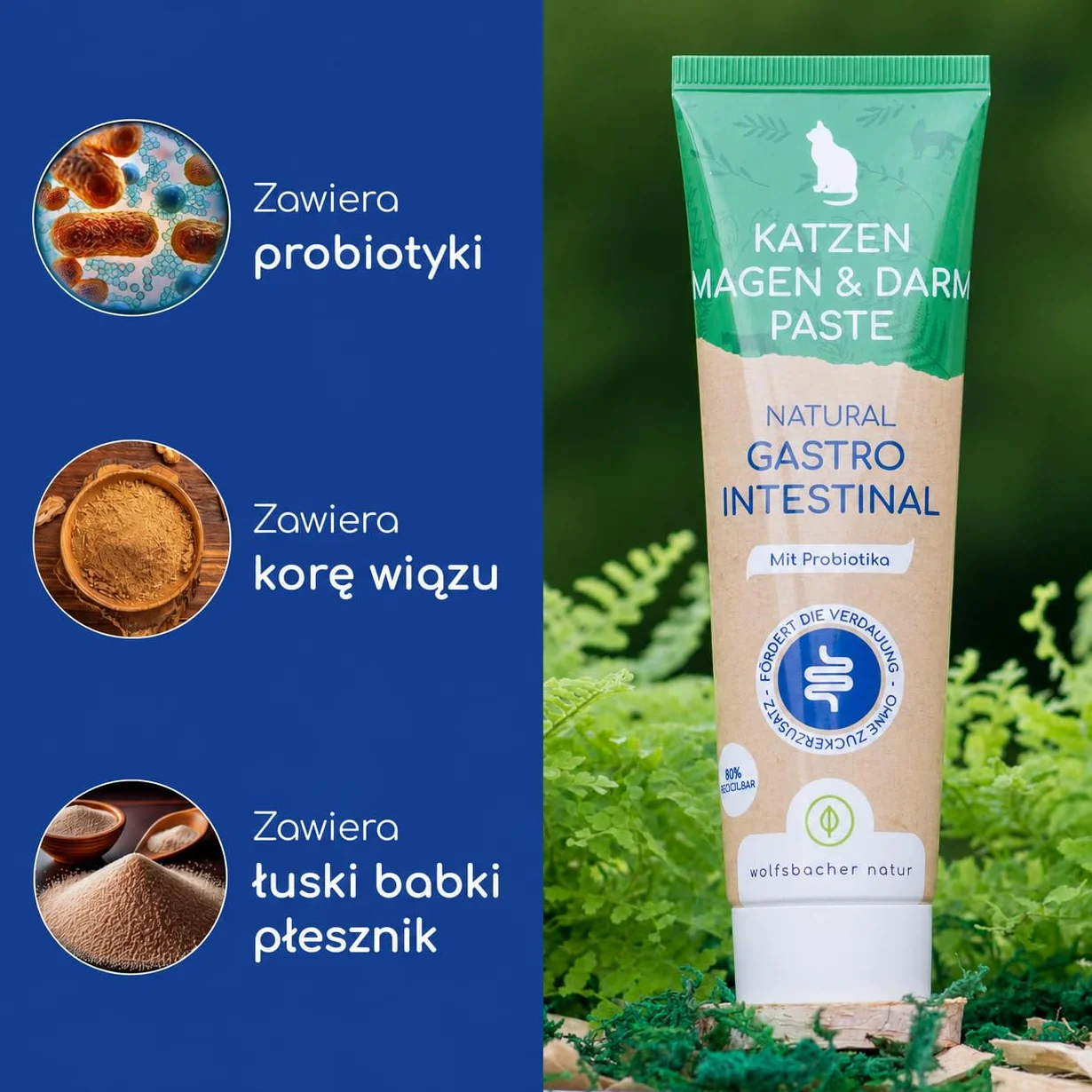 Pasta Żołądkowo-Jelitowa dla Kotów – Z Probiotykami i Korą Wiązu dla Flory Jelitowej – Wspiera Trawienie i Żołądek – Delikatna Przekąska 100g
