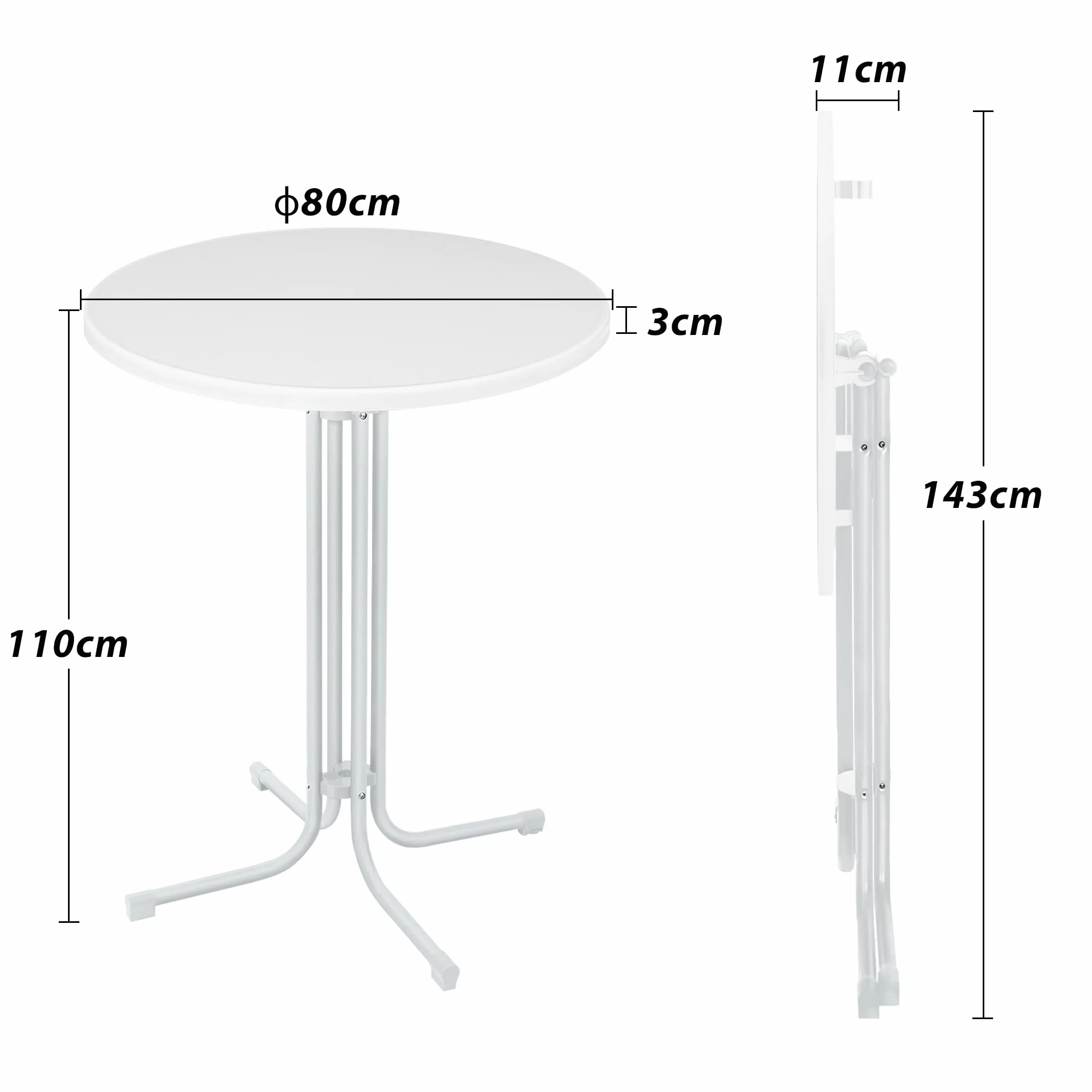 Stół barowy, składany, Ø 80 cm, blat stołu, okrągły, 110 cm, stół bistro, outdoorowy, składany, odporny na warunki atmosferyczne i wysokie temperatury, stół barowy, stół ogrodowy, stół