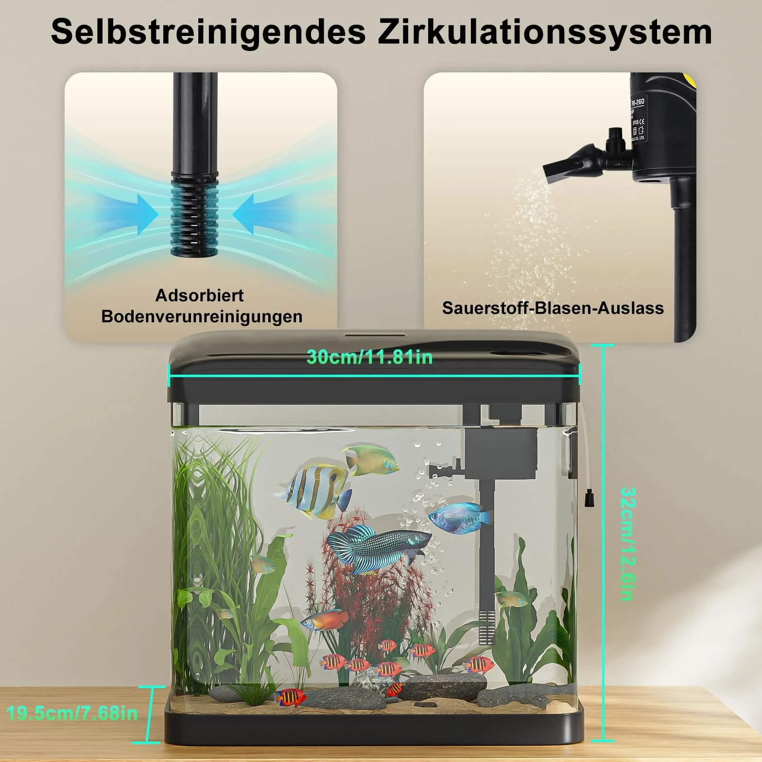 GuKKK Nano akwarium, kompletny zestaw, 15 l, stabilny basen dla początkujących z oświetleniem LED i wbudowanym systemem filtrowania, do ryb, basenów Aquarii, odporny na uderzenia, czarny