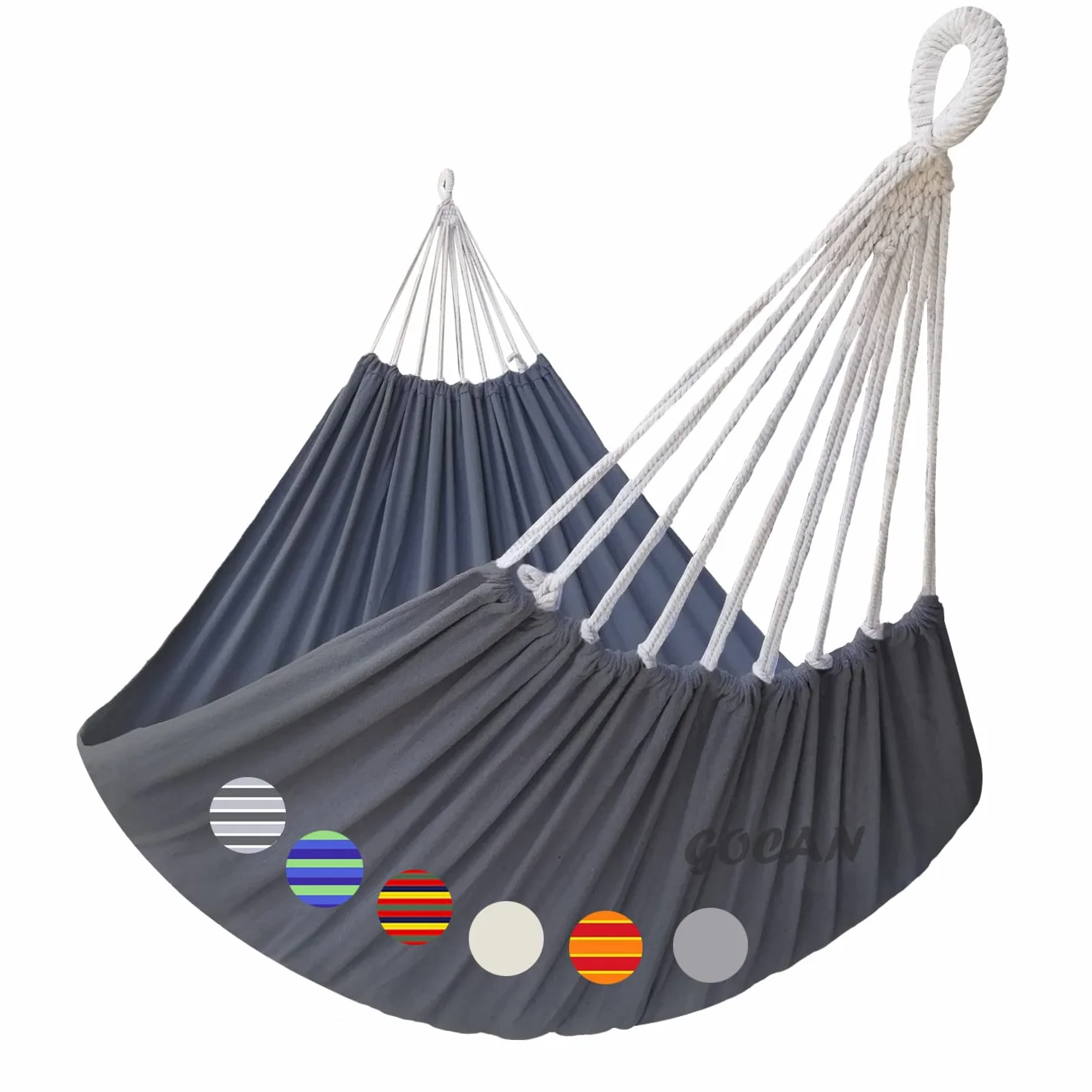 GOCAN Hamak na zewnątrz, 2 osoby, 220 x 150 cm, całkowita długość 330 cm, obciążenie 300 kg, płótno, bawełniany hamak do ogrodu, do wewnątrz, na balkon, dla dzieci, ciemnoszary, XXL