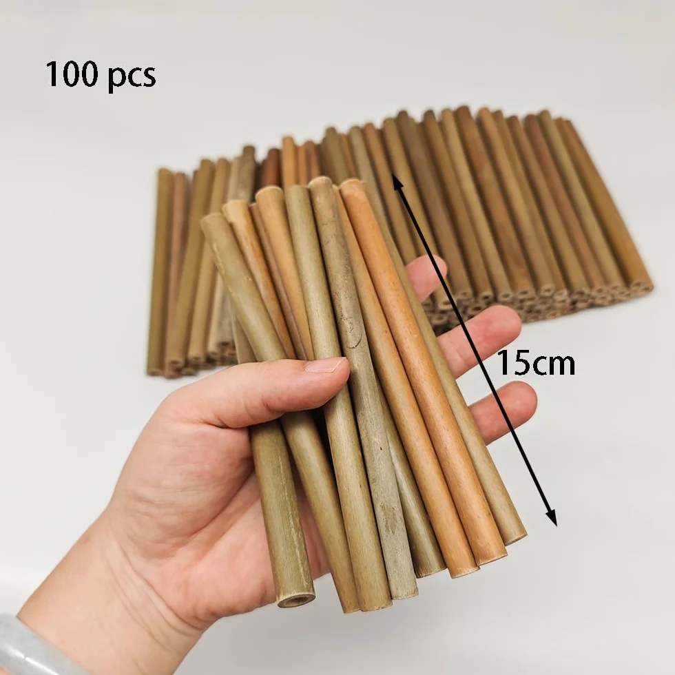 Materiał Wypełniający Rurki Hotelowe dla Owadów - 100 Szt. Naturalna Rurka Bambusowa 15 cm - Akcesoria do Domków Pszczół - Przyjazne dla Środowiska w Ogrodzie