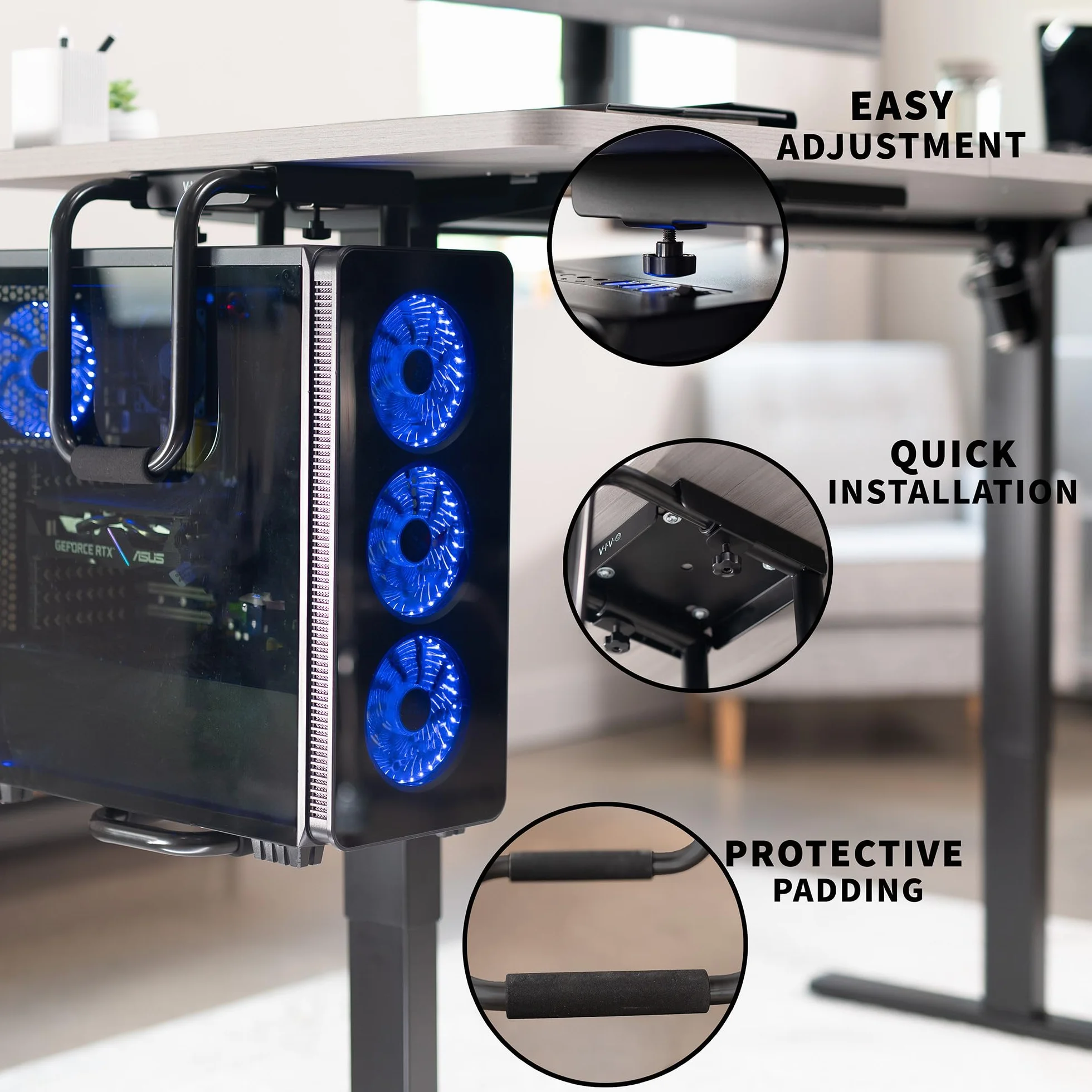 VIVO Wytrzymały regulowany uchwyt do komputera pod biurkiem, uchwyt procesora komputerowego z bezpieczną blokadą, obsługuje do 30 kg, czarny, MOUNT-PC04B