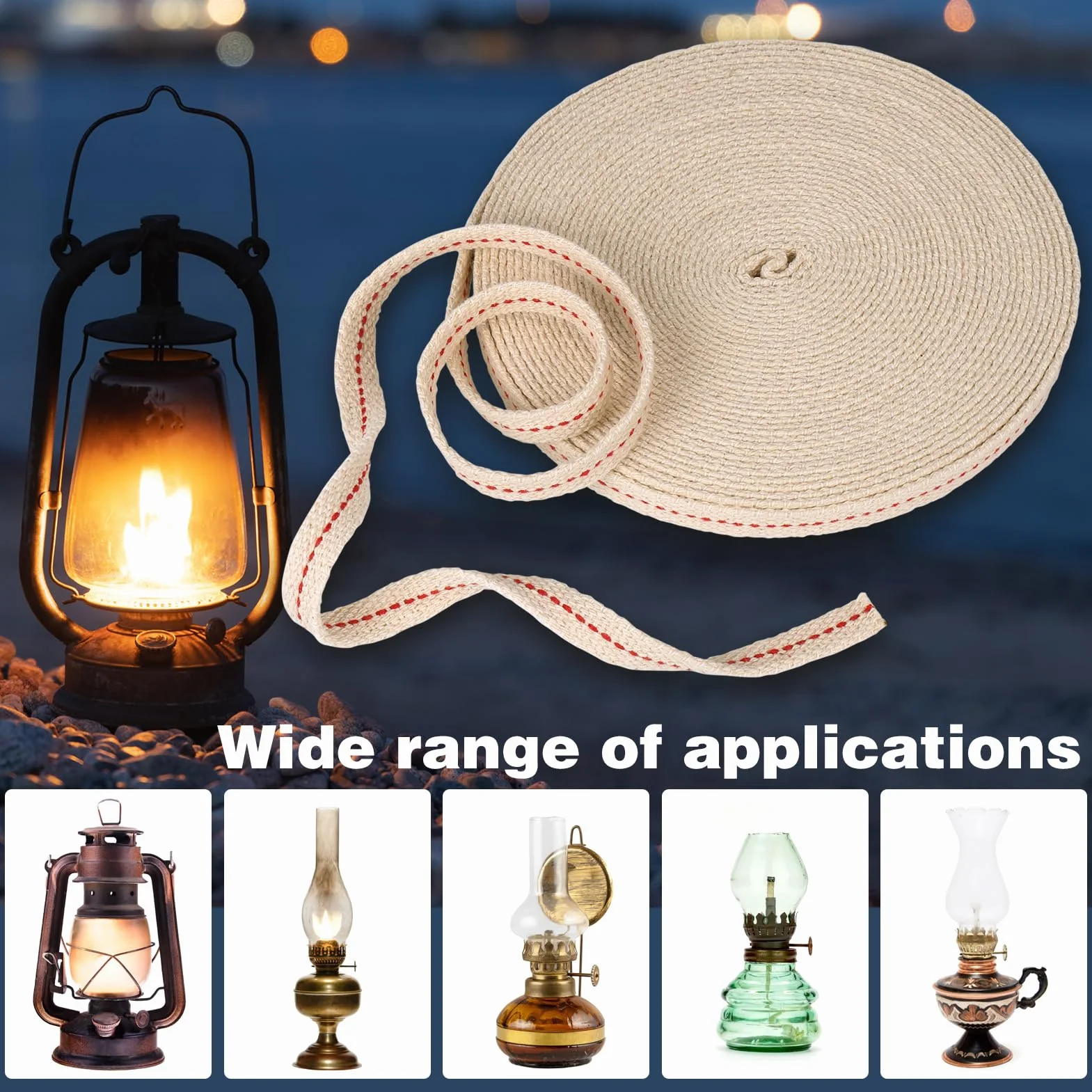 10 metrowych liny do lamp olejowych i parafinowych, płaski bawełniany materiał do lamp, bezwonny lampionowy materiał, szerokość 1,2 cm