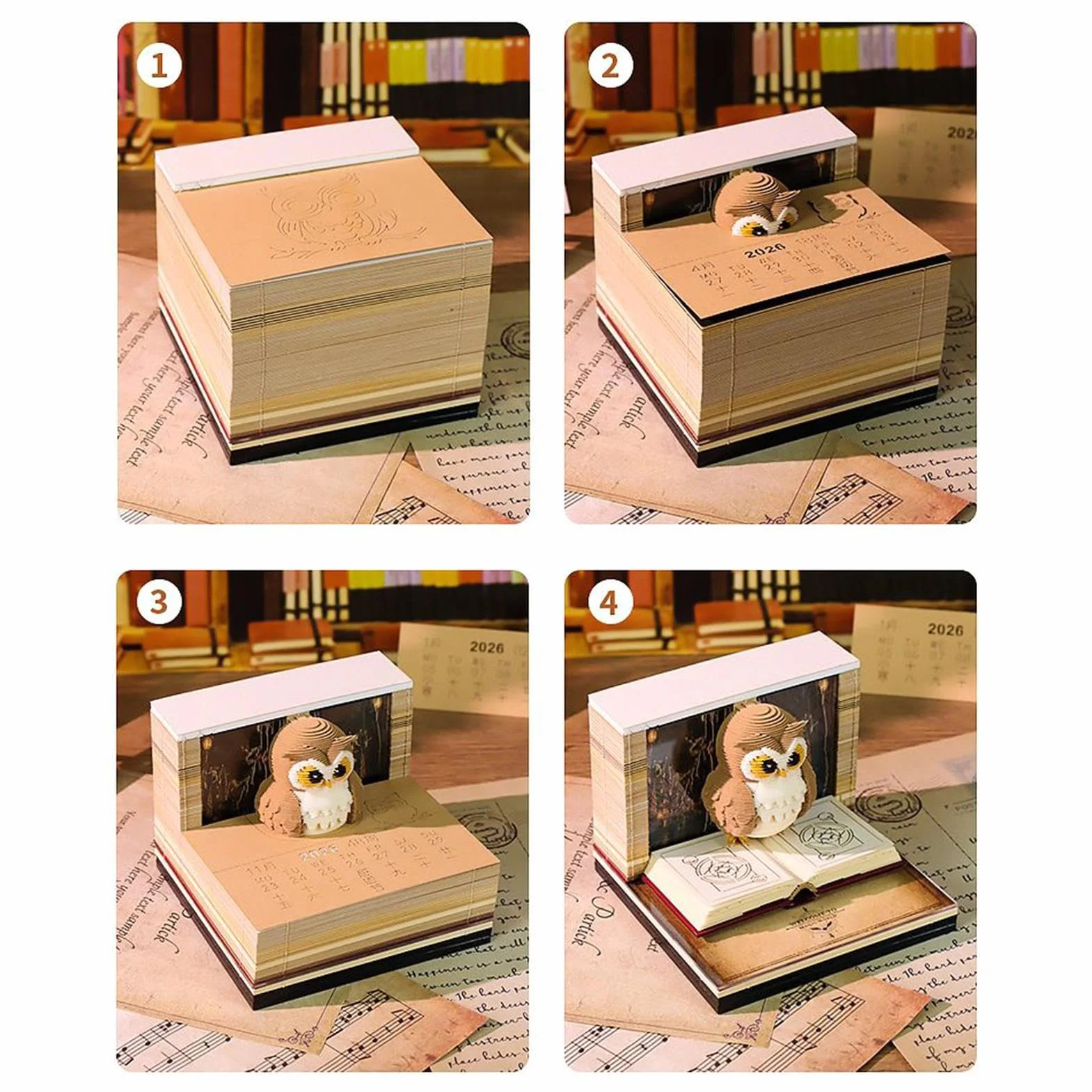 Notatnik 3D, kalendarz 2026, kalendarz 3D, papier, rze?bienie, sztuka, notatnik, w kszta?cie sowy Bo?e Narodzenie, parapetówk?, ?wi?to Dzi?kczynienia, biura, dekoracja biurka