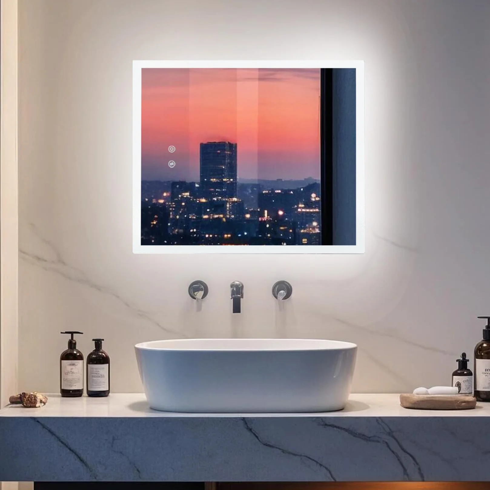 LUVODI Lustro łazienkowe 40 x 50 cm Lustro ścienne LED z oświetleniem Lustro Przeciwmgielne Lustra Toaleta 2 Dotykowe
