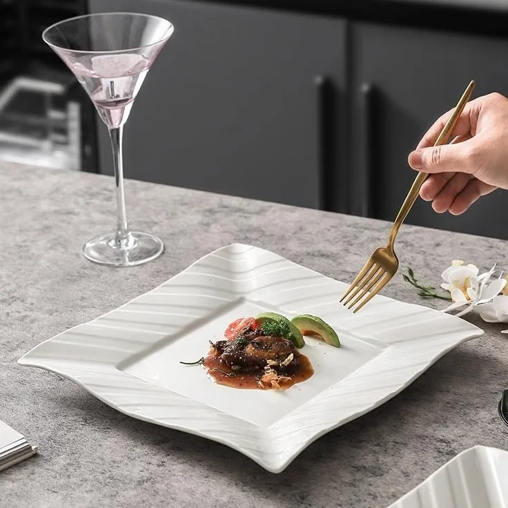 Talerz obiadowy talerze 24 cm wzór linii biały hotel restauracja ceramiczna zastawa stołowa domowe naczynie kreatywne kwadratowe zachodnie jedzenie talerz deserowy stek płytki talerz do naczyń można