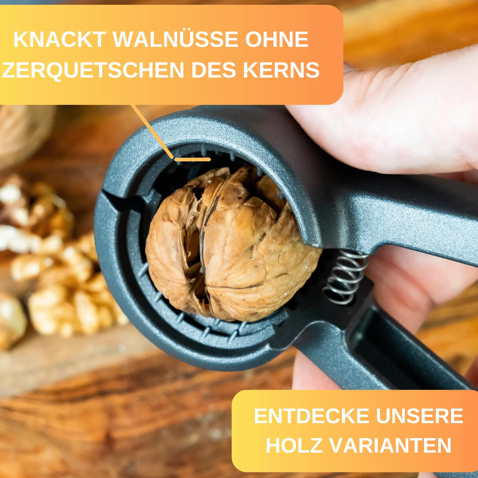 Thiru Dziadek do orzechów – idealny do orzechów włoskich – łamanie bez kruszenia rdzenia – dziadek do orzechów włoskich w zestawie e-book z przepisami – Made in Germany (Basic Antracyt)