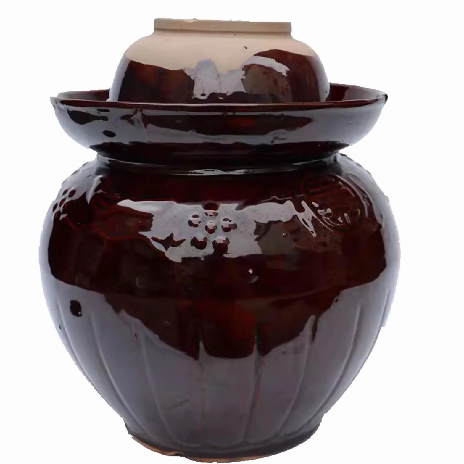 Garnek fermentacyjny z pokrywką z uszczelką wodną - Tradycyjny chiński ceramiczny garnek do kiszenia kapusty - Kamionkowy fermentator do sosu kimchi, warzenia kombuchy,3.5L