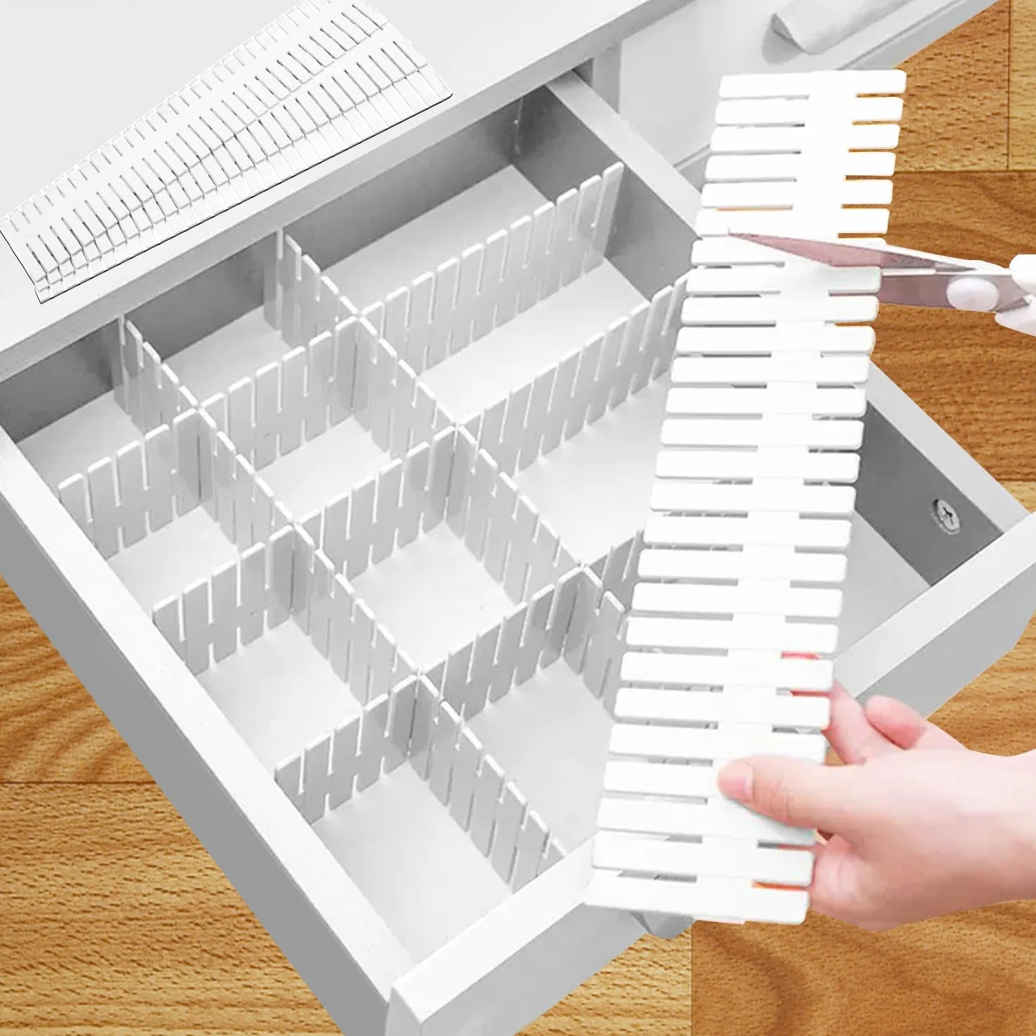 GIAK Separator do Szuflad, Regulowany System Organizacyjny z Przegródkami do Szafy, na Bieliznę, Skarpety, Organizer na Biurko, Biały, 16 Sztuk | Regulowane szuflady system porządkowania białe ścianki działowe, regulowane do szafy
