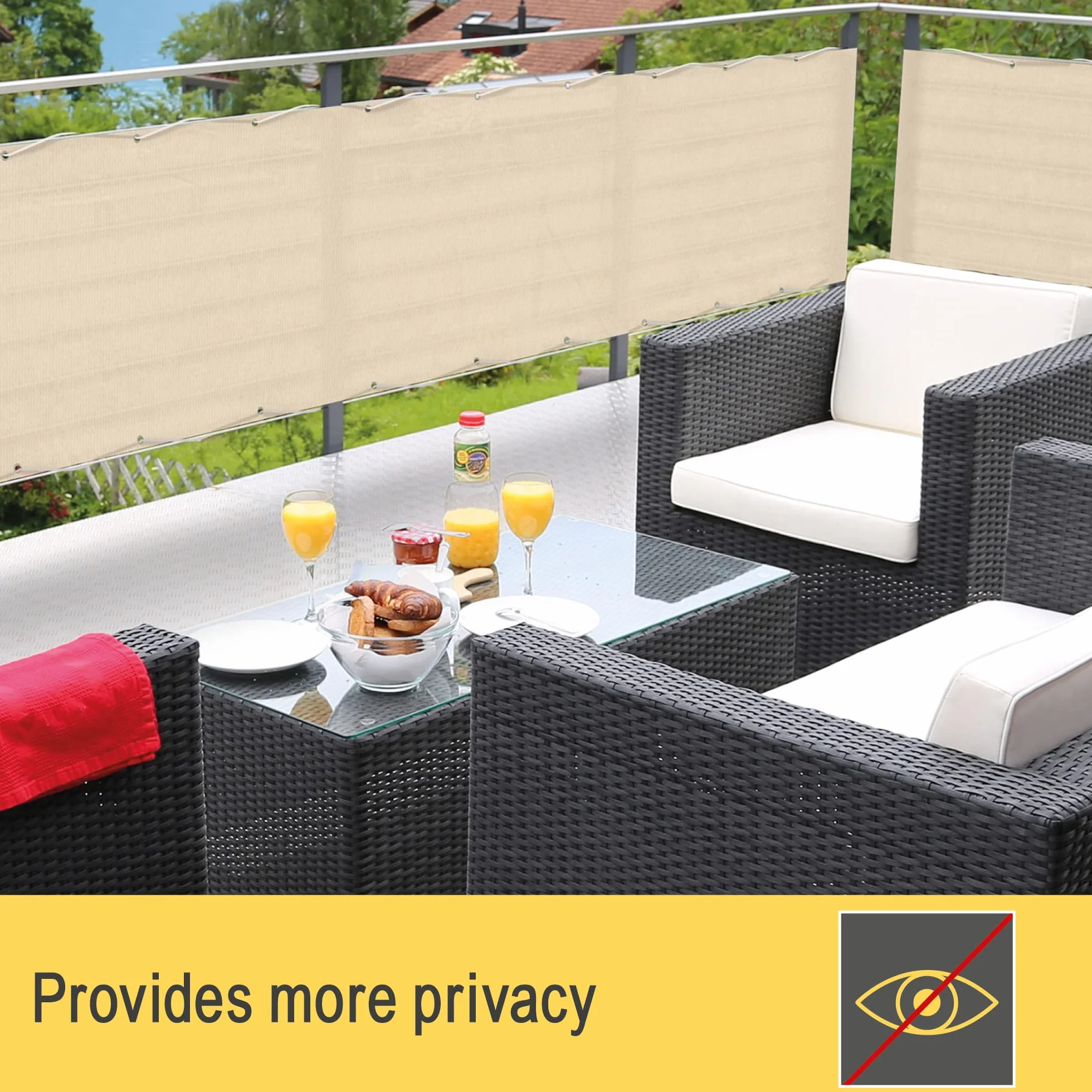 Parawan na balkon taras Sol Royal 90x500 cm SolVision HB2 Ochrona przed słońcem wiatrem UV Kremowa mata balkonowa z oczkami i linką