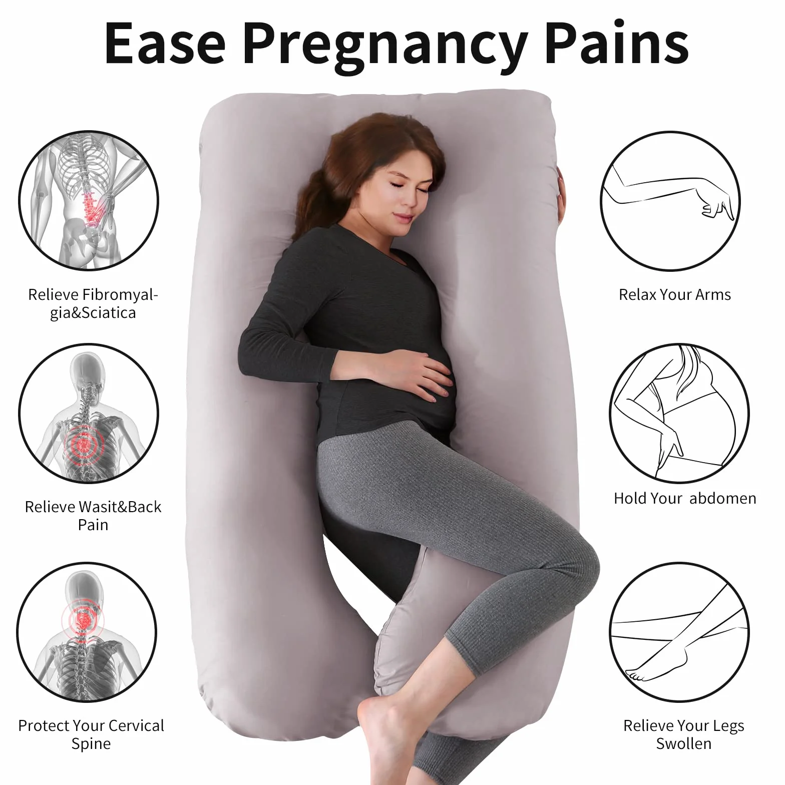 Poduszka ciążowa ze 100% bawełny, poduszka do spania na boku w kształcie litery U, poduszka do karmienia XXL, poduszka do przechowywania, poduszka ciążowa Body Pillow, ze zdejmowaną i nadającą