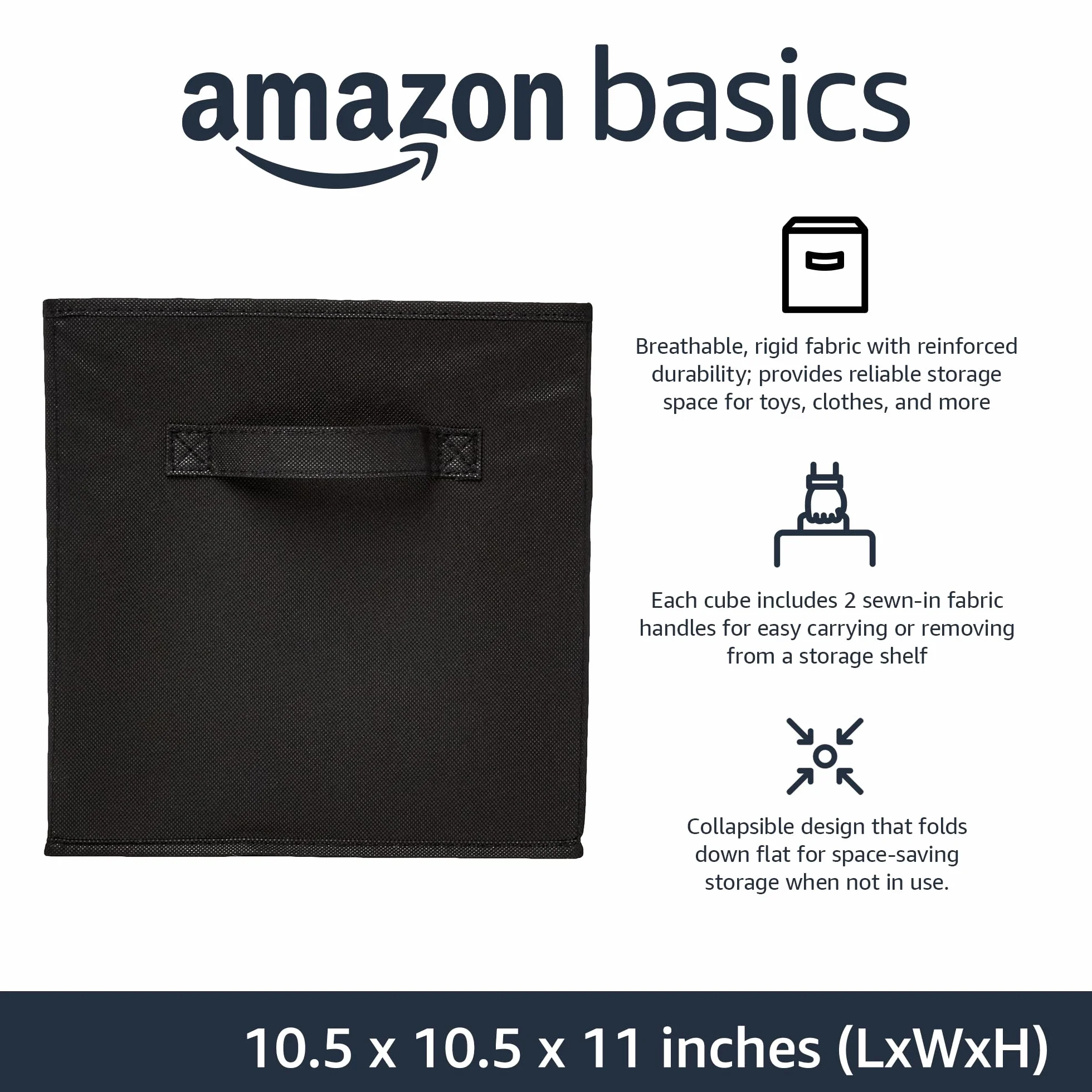 Amazonbasics Faltbarer Stoff-Aufbewahrungswürfel Mit Griffen Pudełko do Przechowywania, Czarny, 6 Sztuk x 26.6 x 26.6 x 27.9 cm