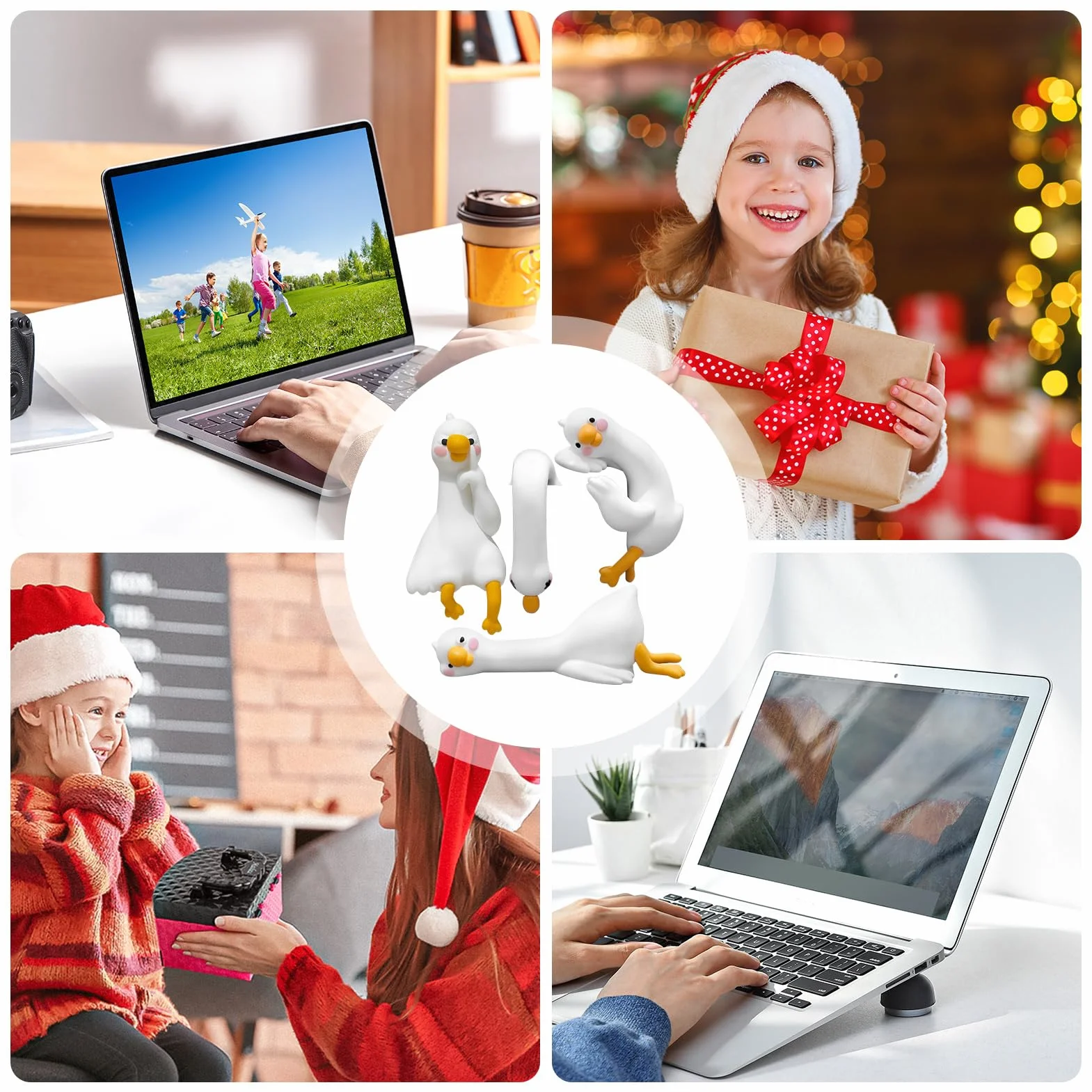 Urocze figurki kaczki do monitora komputerowego, 4 szt., urocze dekoracje biurka. Te mini zwierzęta poprawiają nastrój i styl na monitorach, biurkach lub szafkach, do miejsca pracy, domowego biura lub