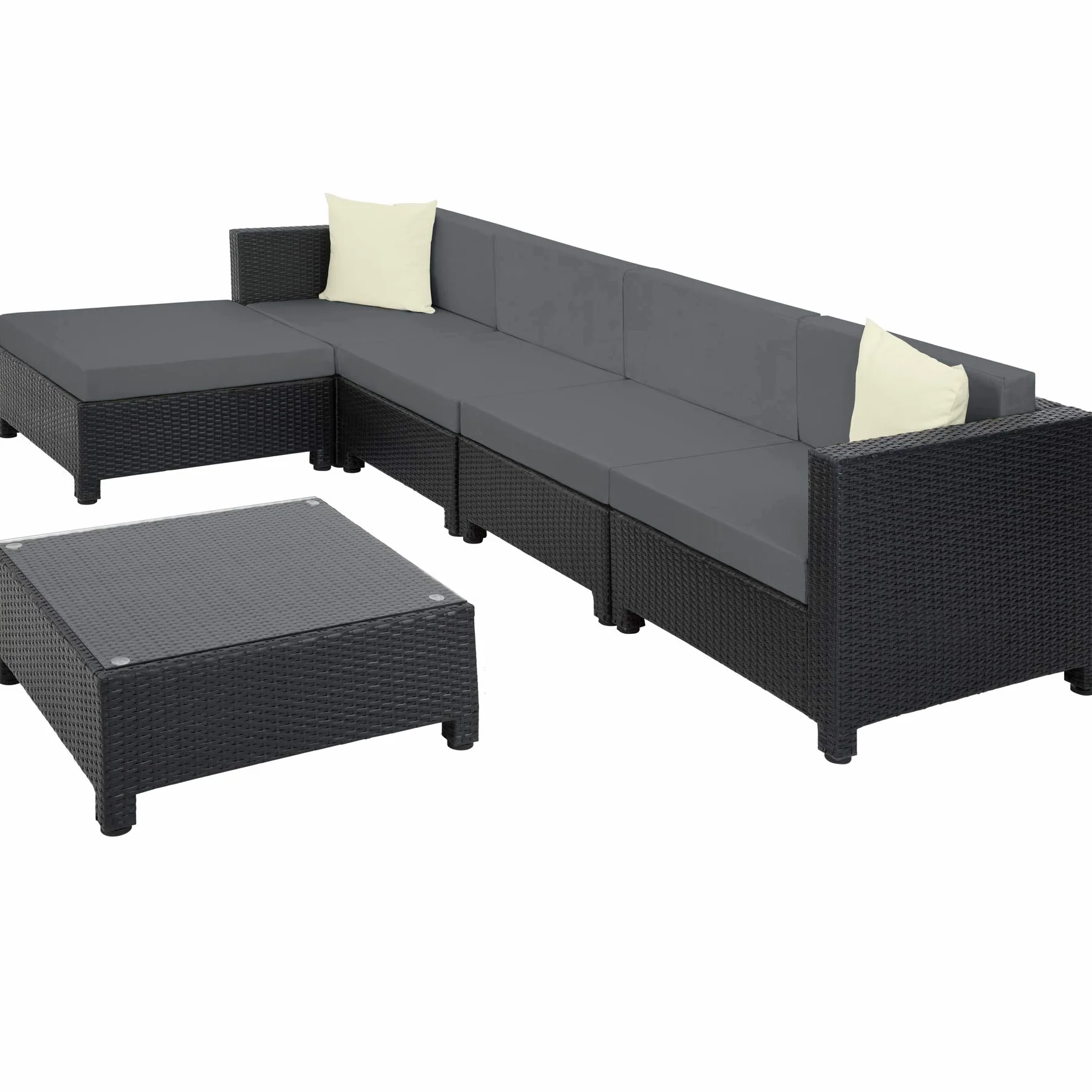 TecTake 800804 Meble ogrodowe technorattan + 2 zestawy poszewek czarne 403833