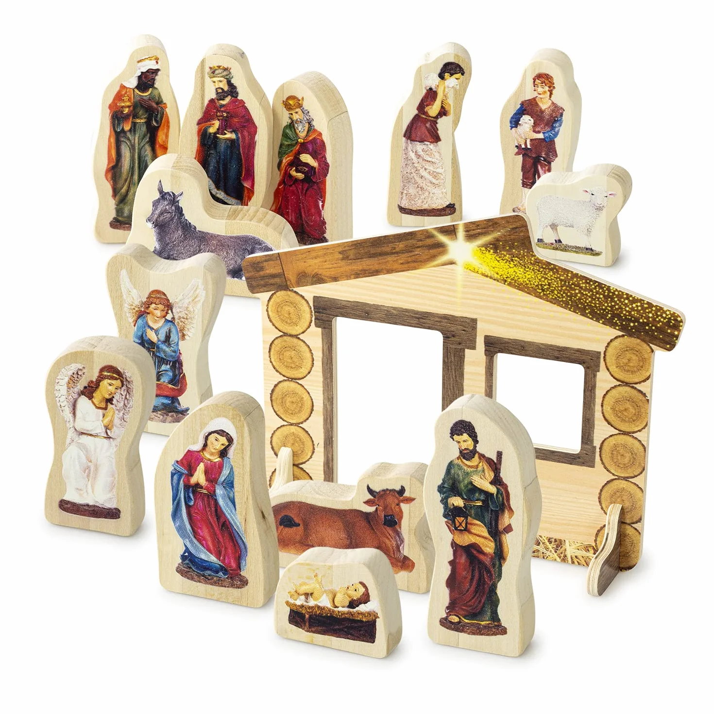 Ulanik Pamiątka 14 sztuk Drewniane Boże Narodzenie szopka Zestaw Home Decor Kolekcja dla kryty wyświetlacz Christmas Story dekoracji