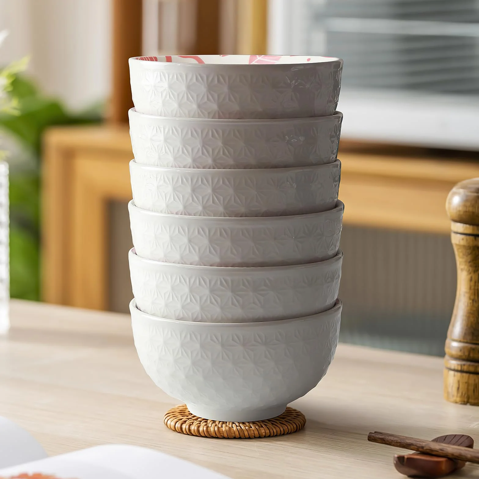 AOOSY Porcelanowa miseczka do musli, zestaw misek deserowych, 350 ml, miska na ryż, miska na zupę, miska do sałatek, porcelanowych misek ceramicznych, do sałatek, zup, ramenu, ryżu, zestaw 4 sztuk