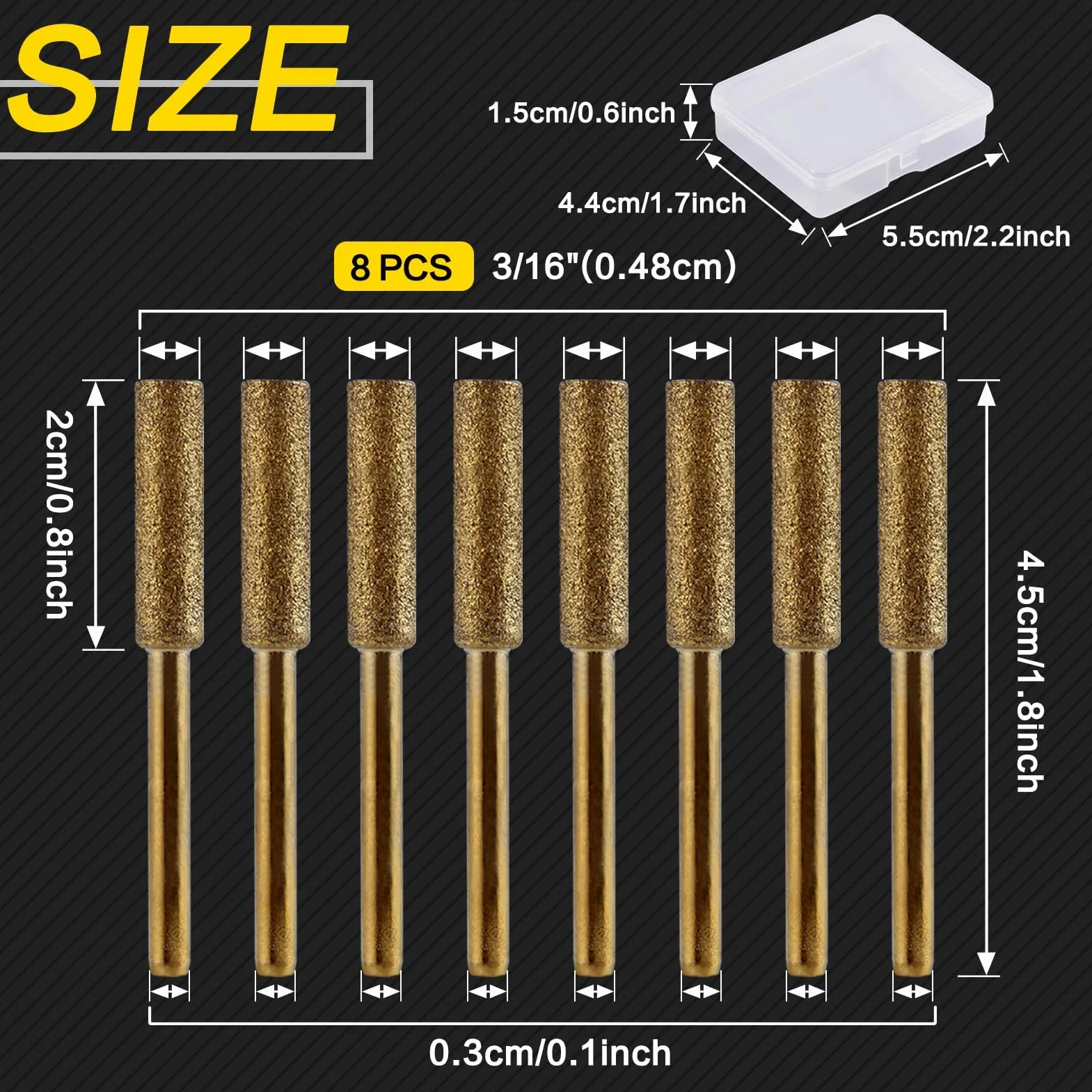 LEONTOOL 8 szt. o wysokiej twardości diamentowa ostrzałka do ostrzenia wiertła 3/16 "4,8 mm tytanowa platerowana szlifierka pilnik narzędzie do polerowania z 1/8" trzonek pilnik do piły łańcuchowej do
