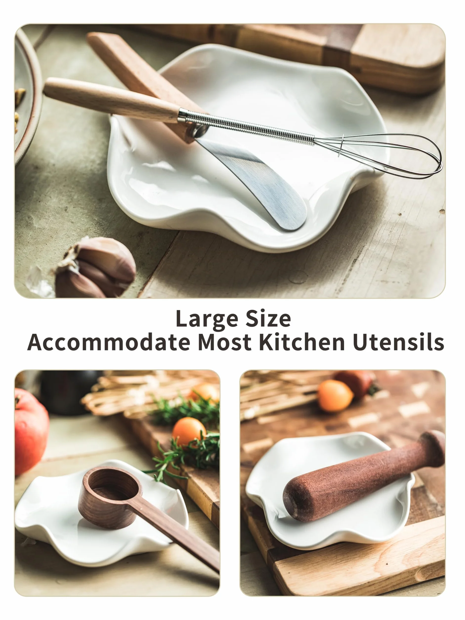 Ceramiczna półka na łyżki, do kuchni, półka na kuchenkę i blat kuchenny, uchwyt na łyżkę do gotowania, szczypce lub łyżeczkę, można umieścić łyżeczkę, uchwyt na łyżeczki do kawy lub szczypce (biała