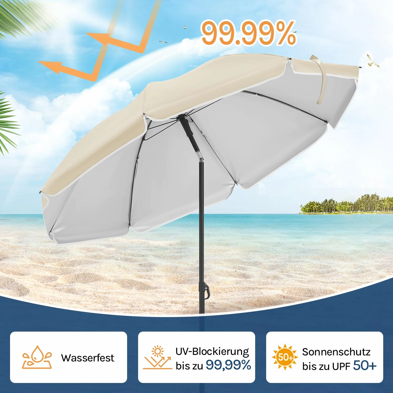 WOLTU Parasol przeciwsłoneczny na balkon, Ø 135/155/175 cm, ochrona przed promieniowaniem UV, UPF 50+, regulacja wysokości i nachylenia, torba do przenoszenia, okrągły parasol ogrodowy na balkon, do