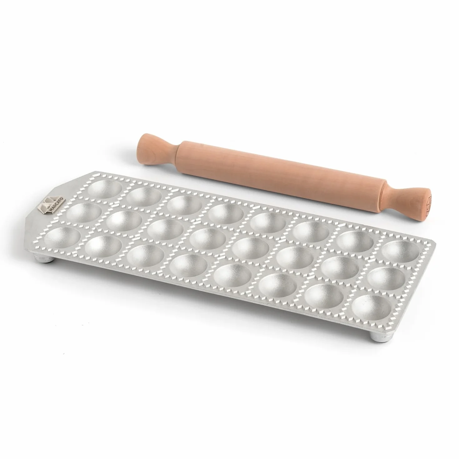 Marcato Ravioli Maker Press, maszyna do ravioli Homemade Ravioli Cutter, szlif okrągły 40 mm, duża pojemność, na 24 ravioli, wyprodukowano we Włoszech
