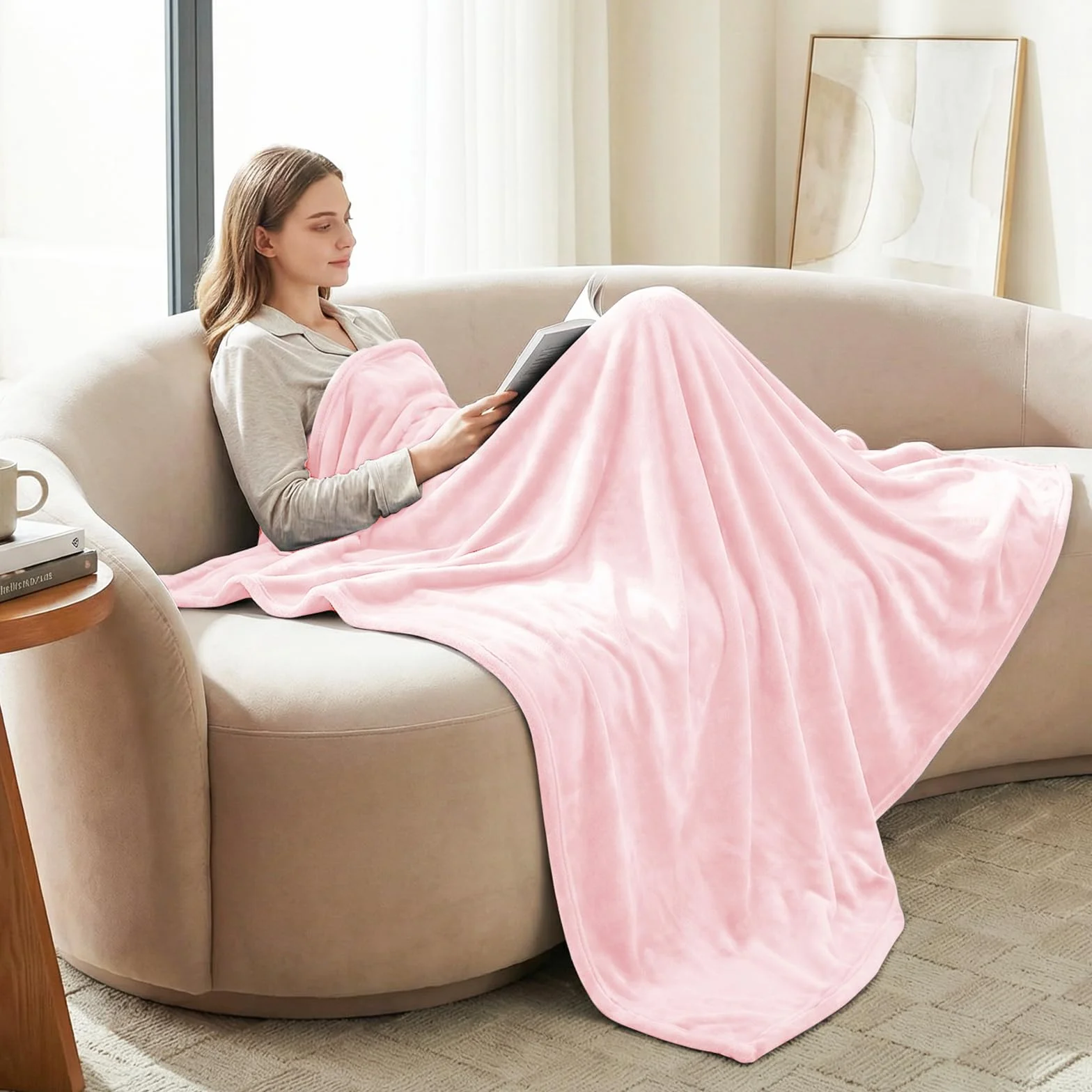CozyLux Koc polarowy 220 x 240 cm, koc na łóżko 2-osobowe 240 x 220 cm, duży rozmiar narzuta na sofę, ciepły i miękki koc pluszowy, 220 x 240 cm różowy