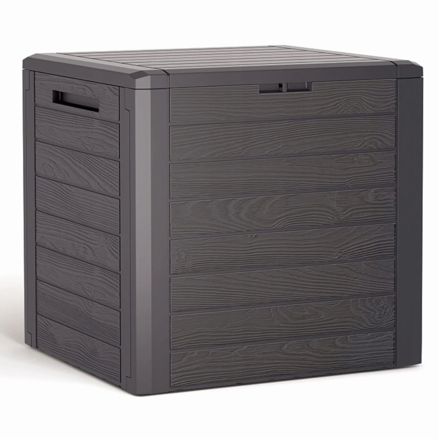 Prosperplast Woodebox ZA4900 Skrzynka ogrodowa, skrzynia na poduszki, zamykana, tworzywo sztuczne, pojemność 140 litrów, kolor ceglasty (Umbra)