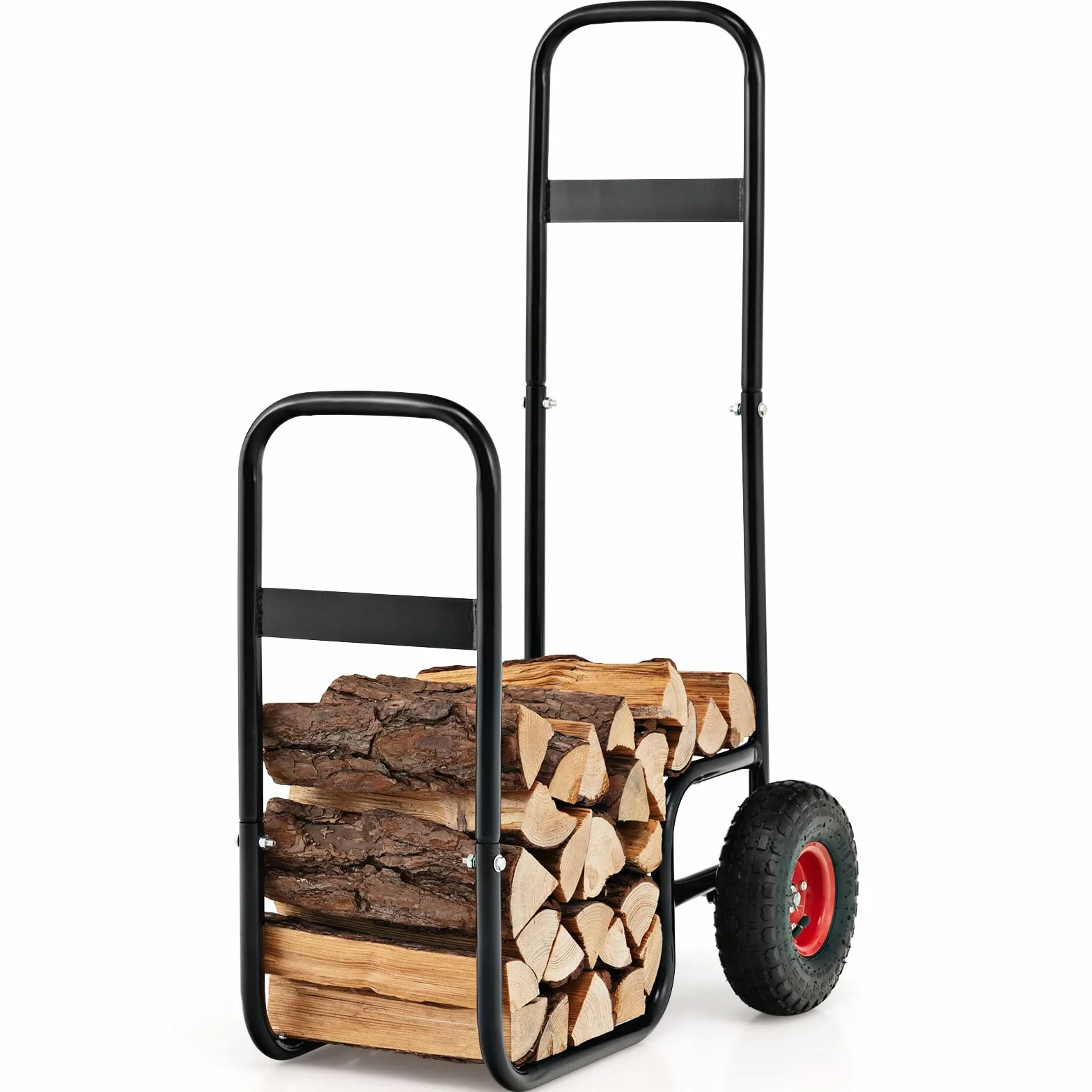 COSTWAY Wózek na Drewno Kominkowe z Kółkami, Metalowy Regał do Przechowywania i Transportu Drewna, Nośność do 100 kg, 66x51x111 cm