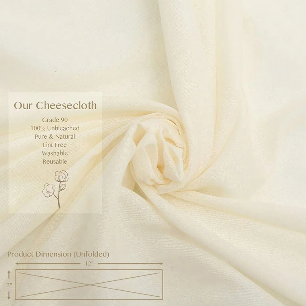 Cheesecloth Grade 90 36 stóp kwadratowych wielokrotnego użytku 100% niewybielana tkanina bawełniana ultracienka sernik do gotowania - filtr do torebek na mleko orzechowe (klasa 90-4 jardów)