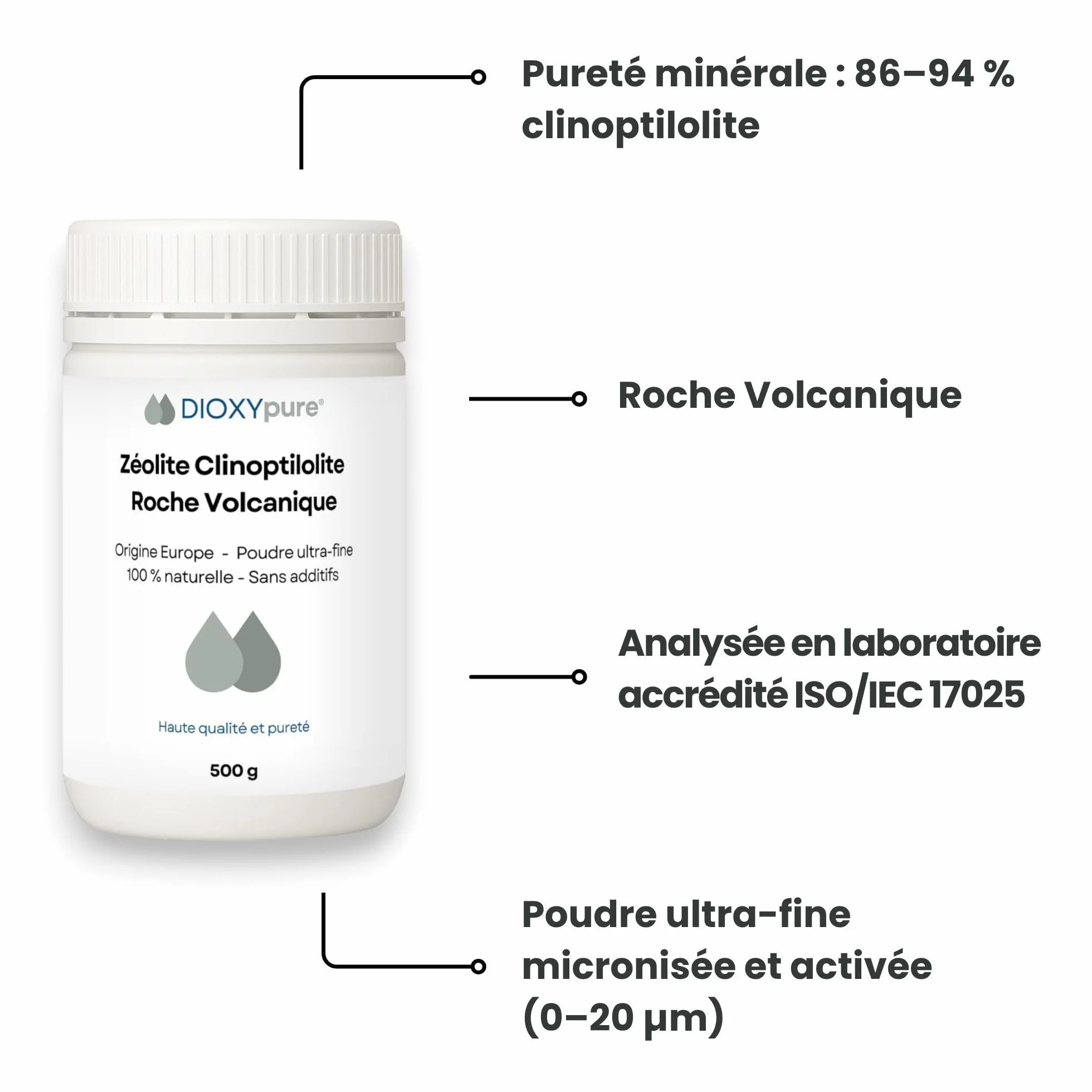 Zeolit, czysta i w 100% naturalna skała wulkaniczna, czystość 94% klinoptylolitu, pochodzenie UE, 500 g, ultra drobny proszek, bez dodatków, testowany i kontrolowany w Niemczech