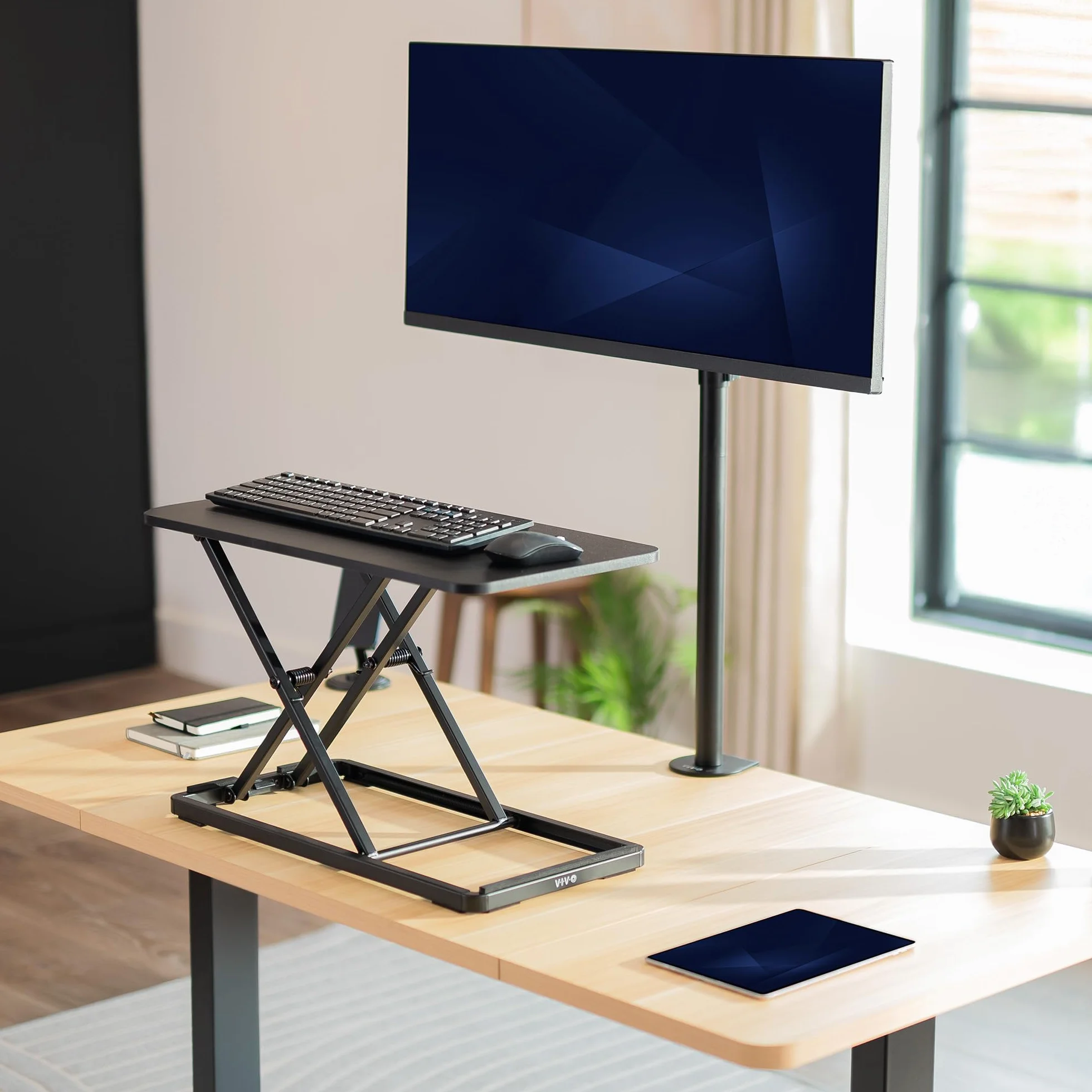 VIVO DESK-V024A Pojedynczy górny podnośnik nożycowy do klawiatury i myszy, biurko na laptopa z regulacją wysokości, do ergonomicznego stojaka roboczego, czarne, DESK-V024A