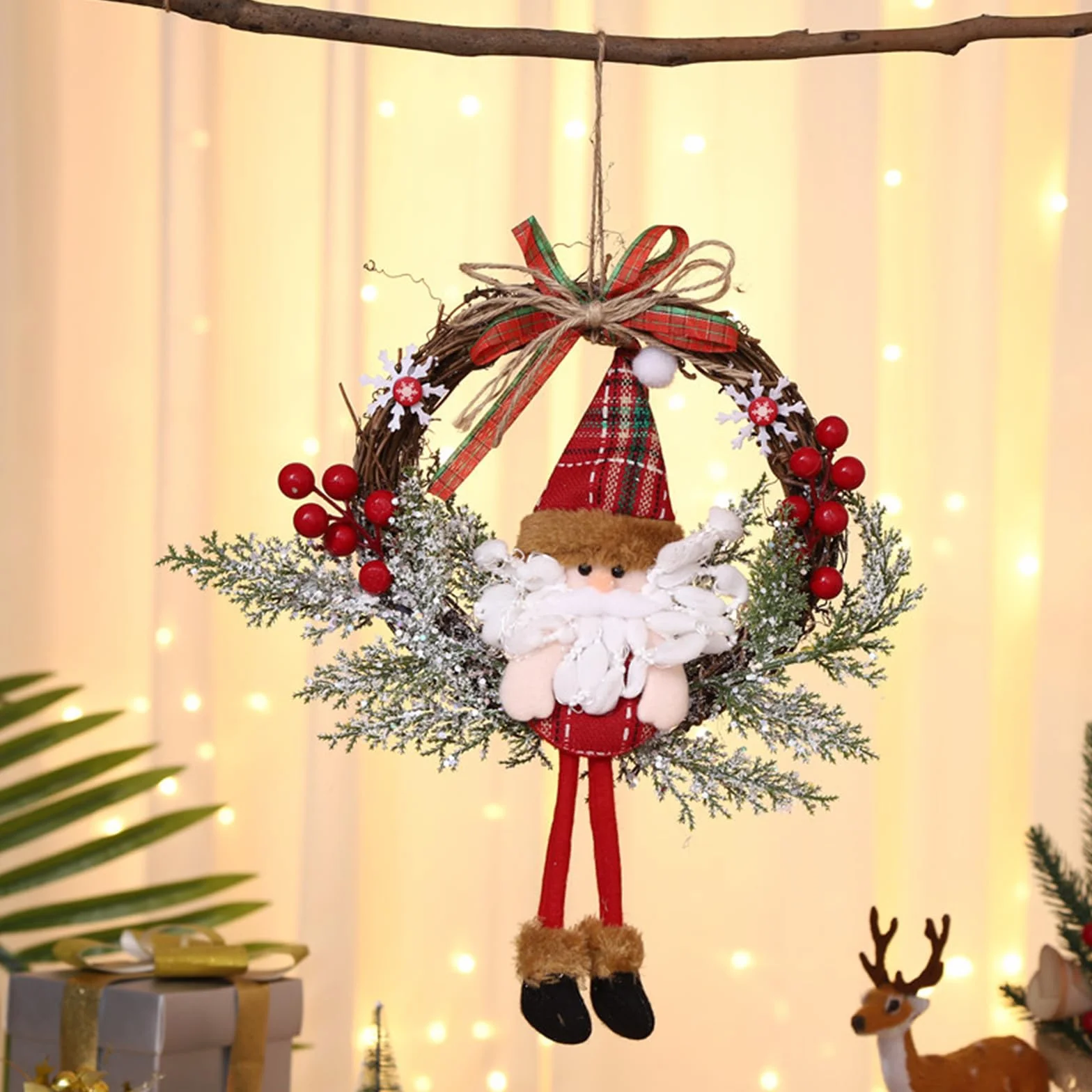 ENLACE Wieniec Bożonarodzeniowy 35 cm, Święty Mikołaj, Z Rattanu, Na Drzwi, Dekoracja Bożonarodzeniowa Do Zawieszenia