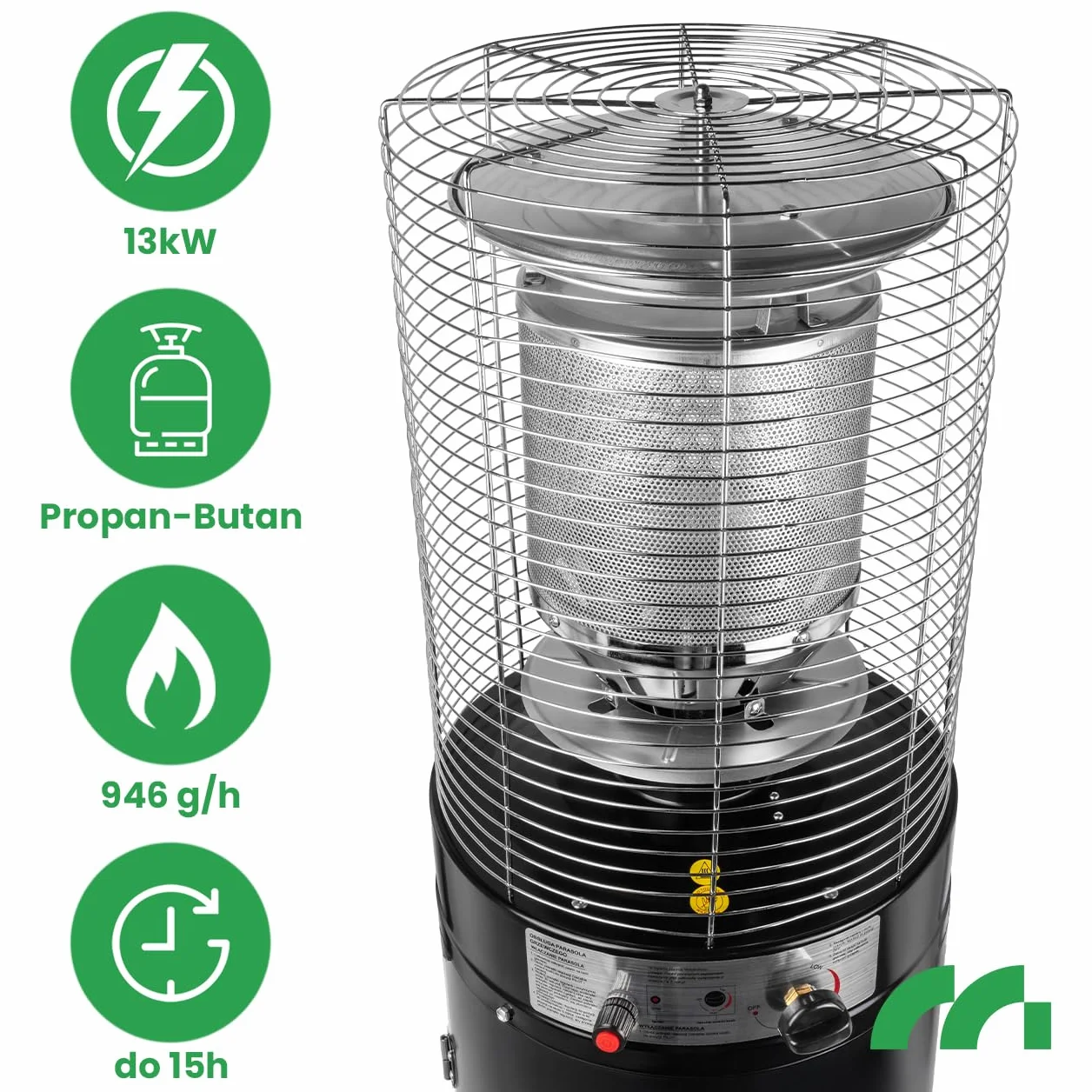 MalTec Grzejnik tarasowy grzejnik gazowy 13 kW Tropical GH295 osłona koła stalowy wąż