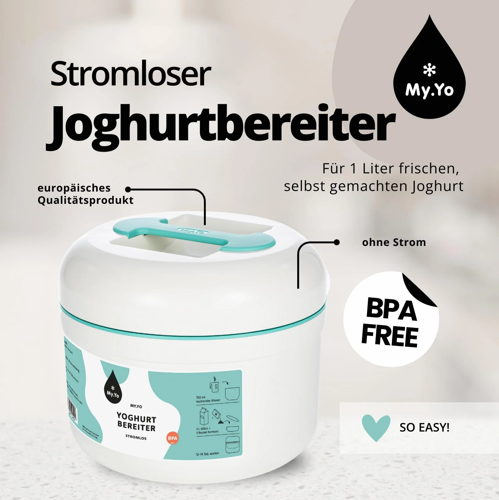 My.Yo - Jogurtownica bez prądu | Kolor miętowy | 2 torebki fermentów organicznych w zestawie