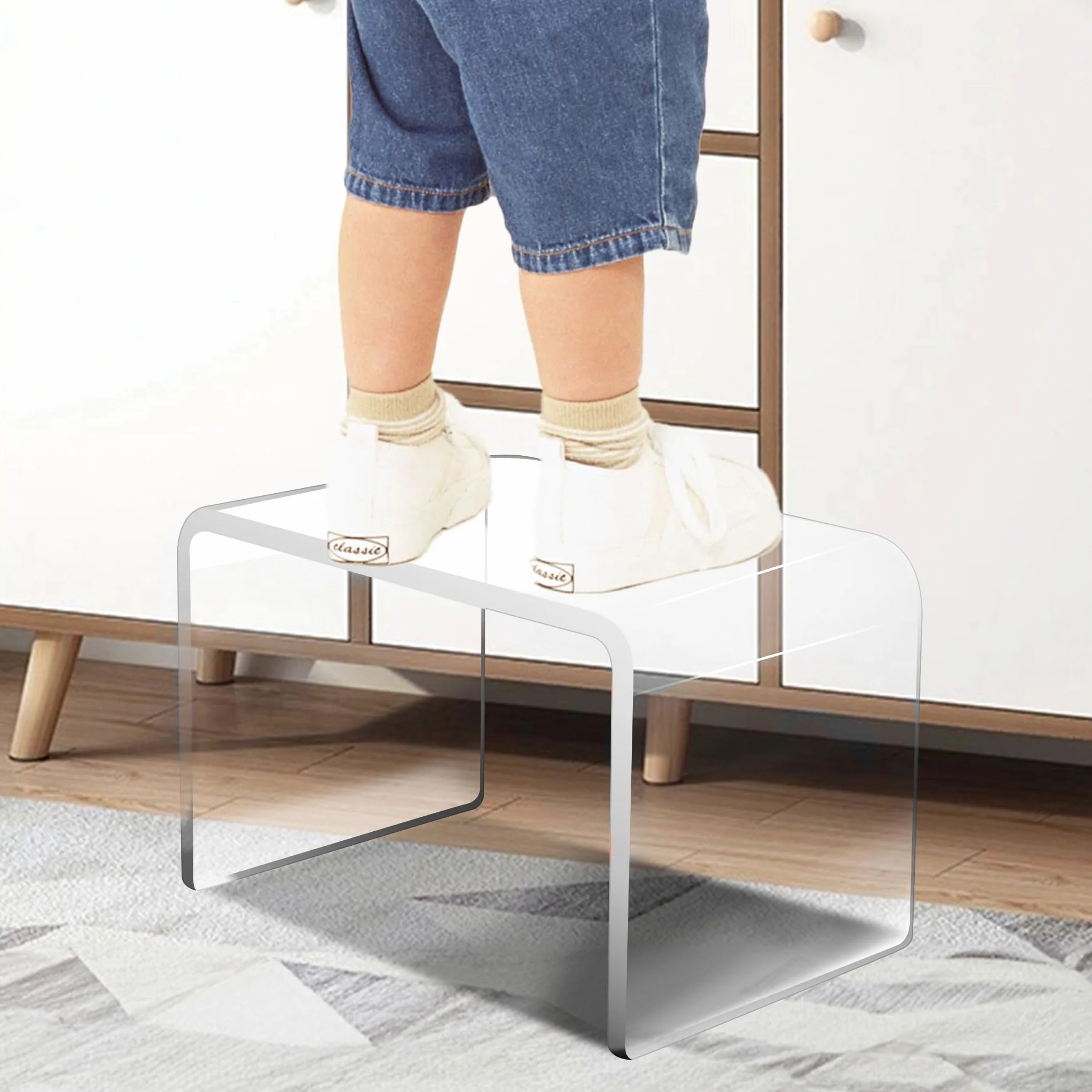 Jusalpha Wytrzymały akrylowy stołek prysznicowy, 25 cm, przezroczyste akrylowe stojaki do ekspozycji o grubości 2/12.7 cm, nośność 90 kg, stojak wystawowy, podnóżek, stołek prysznicowy do golenia nóg,