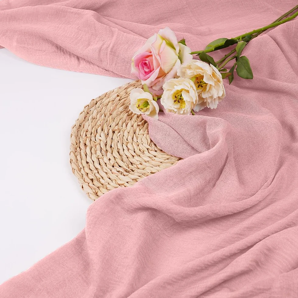 AUAUY Bieżniki na stół z gazy w stylu boho, 80 x 300 cm, tkanina boho, tkanina z gazy, długie bieżniki na baby shower, dekoracja, ślub, wakacje, przyjęcie, letni bieżnik na stół, różowy, 2 szt | Bieżnik na stół z gazy, boho, romantyczny nowoczesny bieżnik
