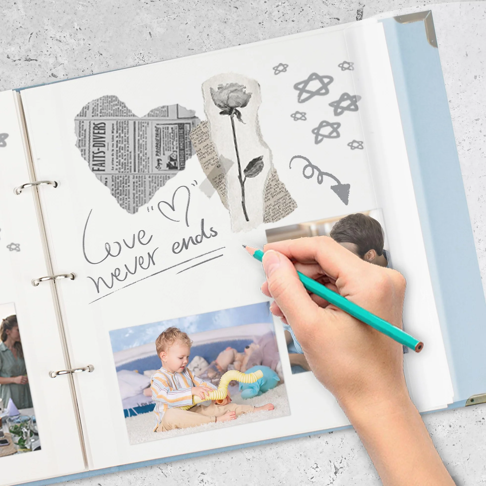 Vienrose Samoprzylepny album fotograficzny do scrapbookingu, strony uzupełniające, album na 3 segregatory, idealny dla niemowląt i zwierząt domowych, na rocznicę, 80 stron